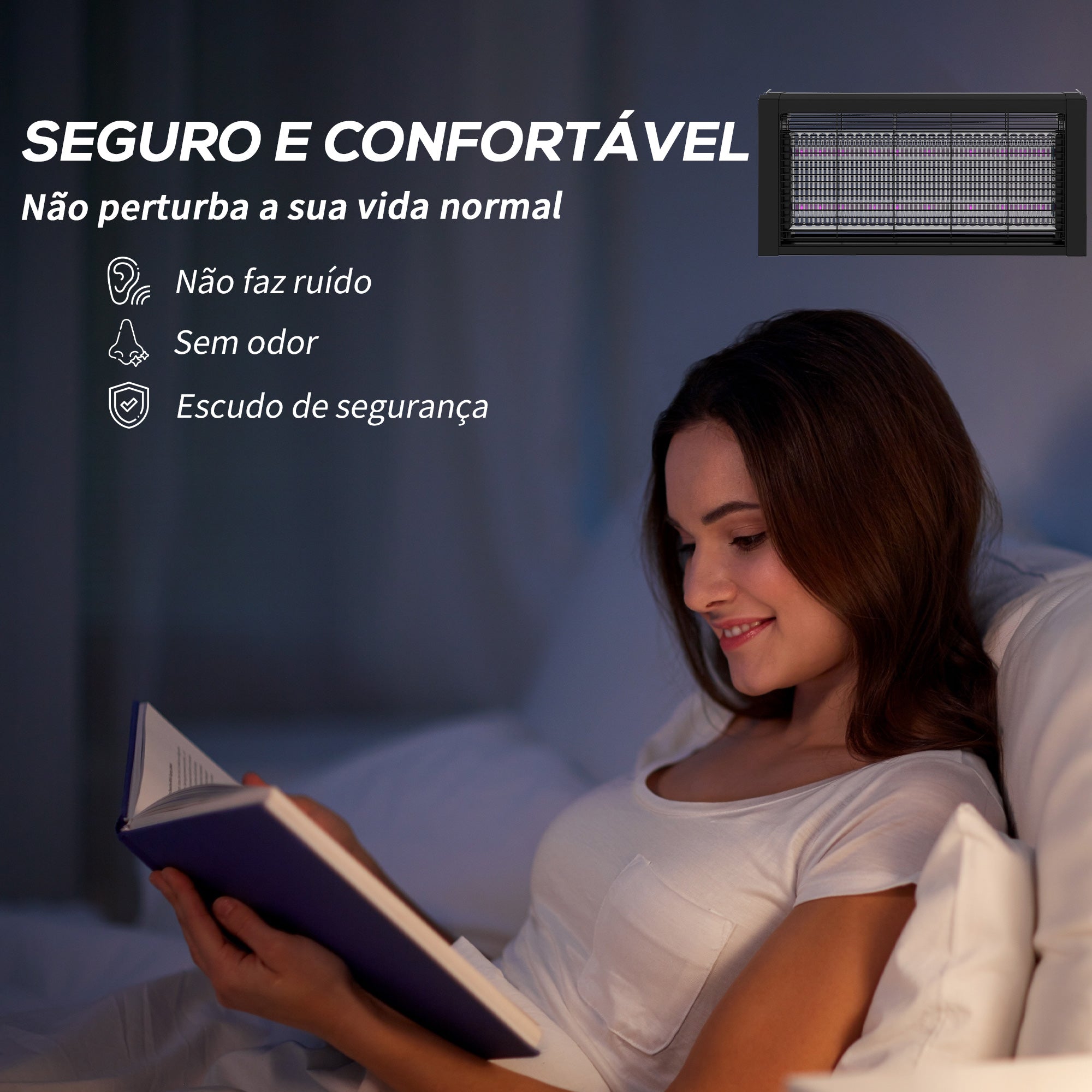 Lâmpada Anti-Mosquitos LED 8W - 49x6x25 cm - Preto