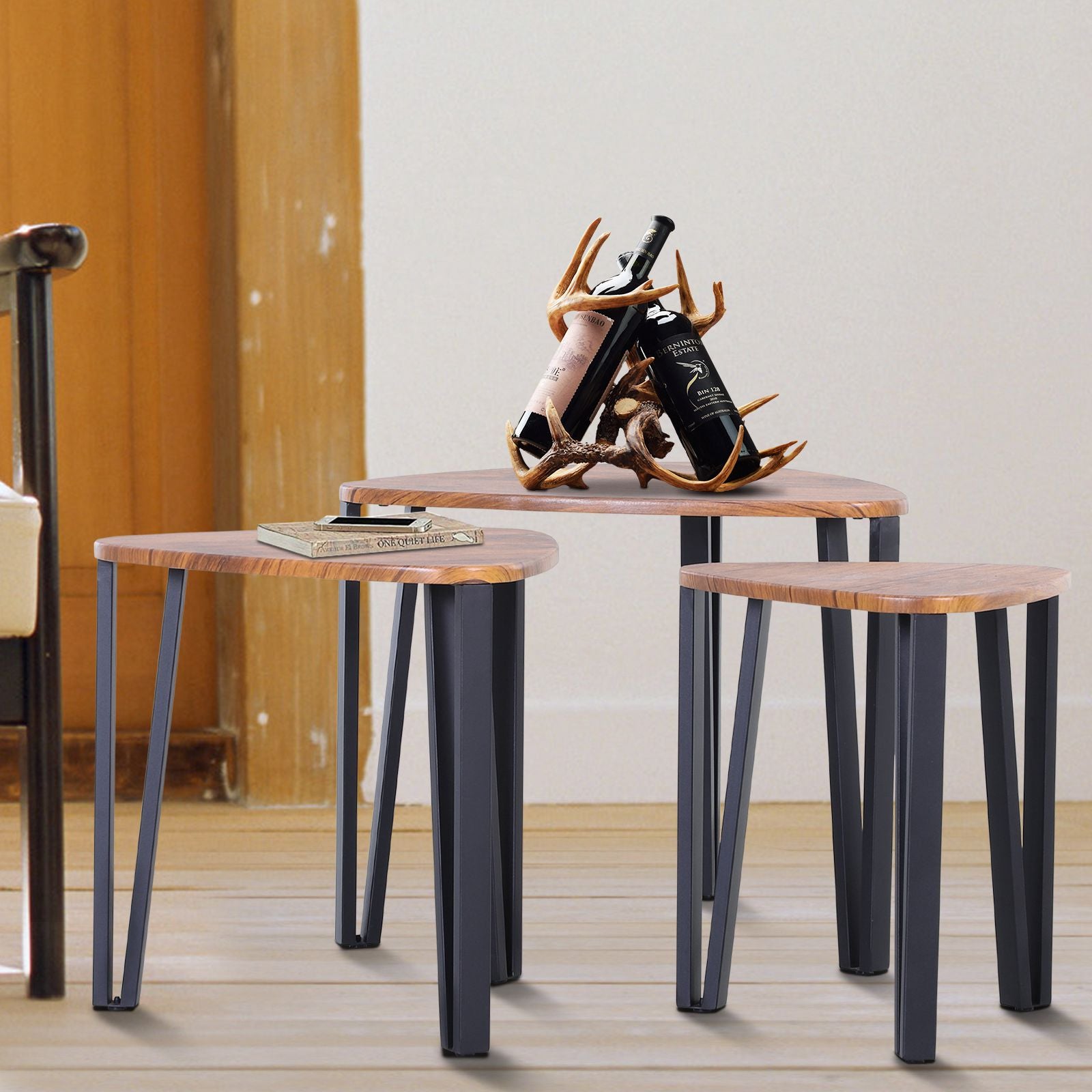 Conjunto de 3 Mesas de Café Nido Nogal Negro 56x54,2x45,4 cm