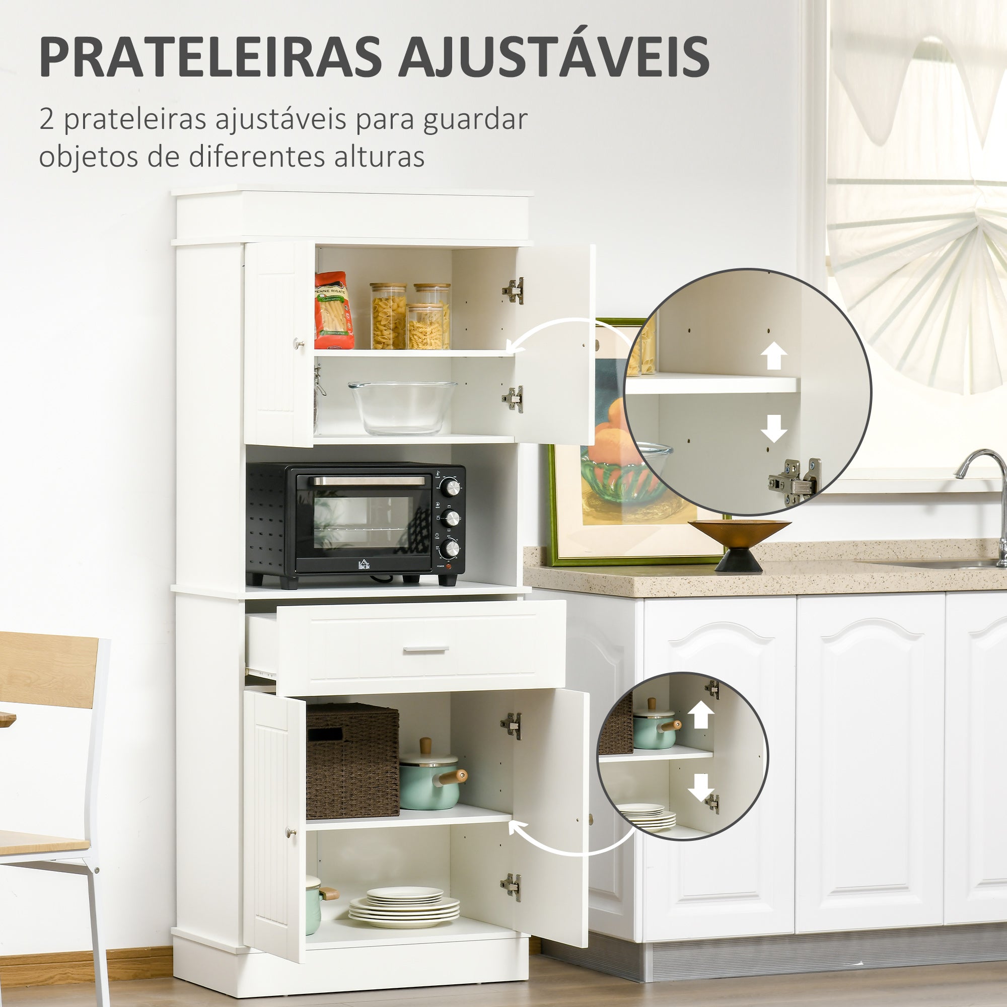 Armário Alto de Cozinha com Gaveta e Prateleiras Ajustáveis 74,3x39,4x183cm Branco