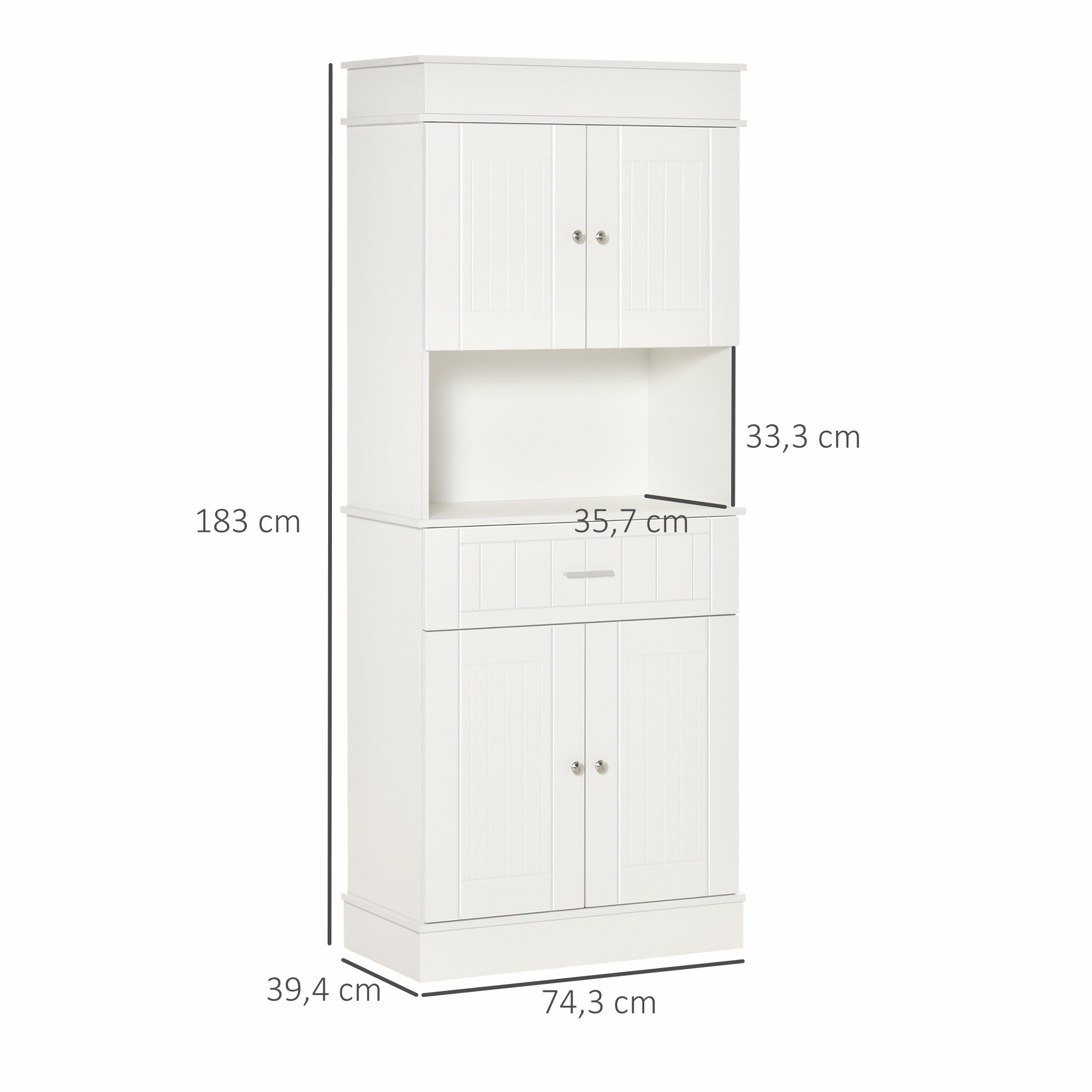 Armário Alto de Cozinha com Gaveta e Prateleiras Ajustáveis 74,3x39,4x183cm Branco