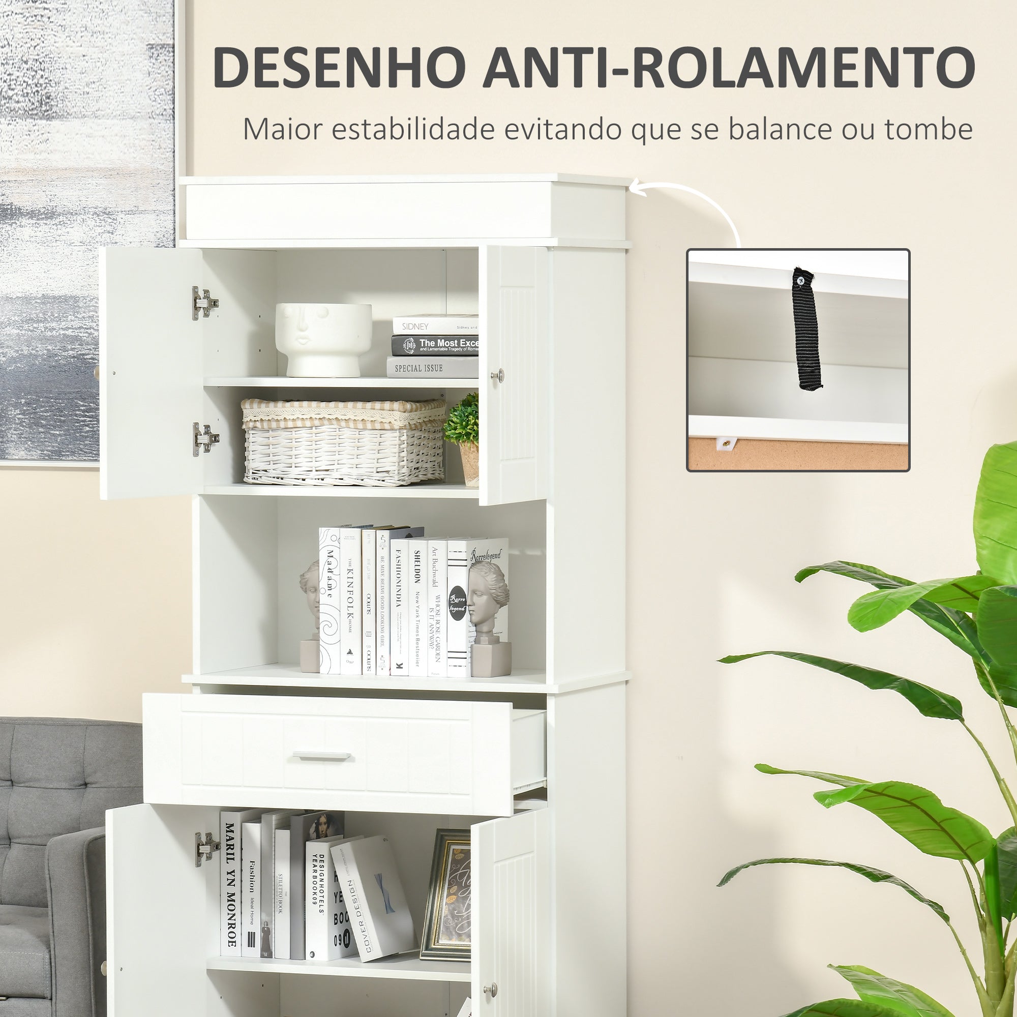 Armário Alto de Cozinha com Gaveta e Prateleiras Ajustáveis 74,3x39,4x183cm Branco