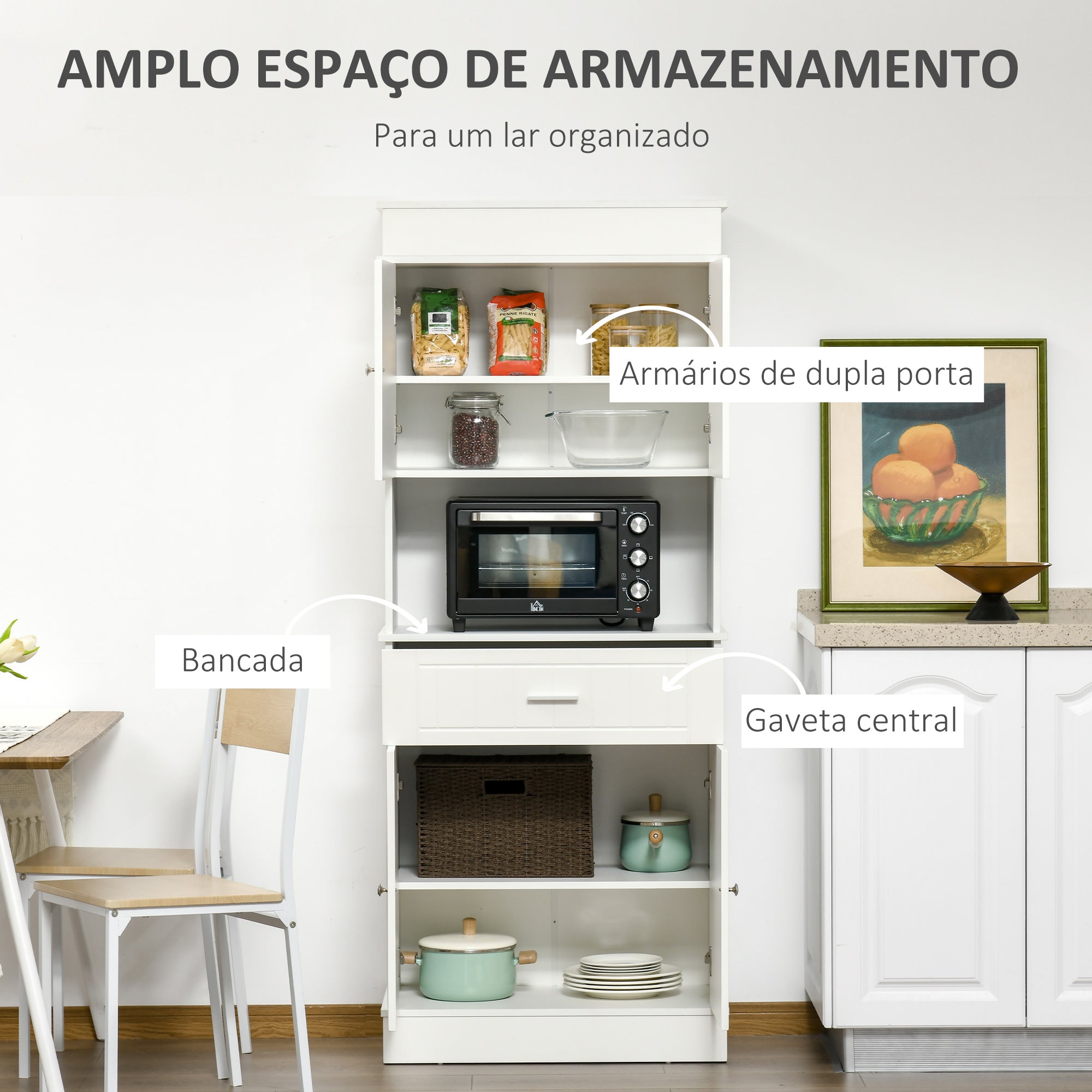 Armário Alto de Cozinha com Gaveta e Prateleiras Ajustáveis 74,3x39,4x183cm Branco