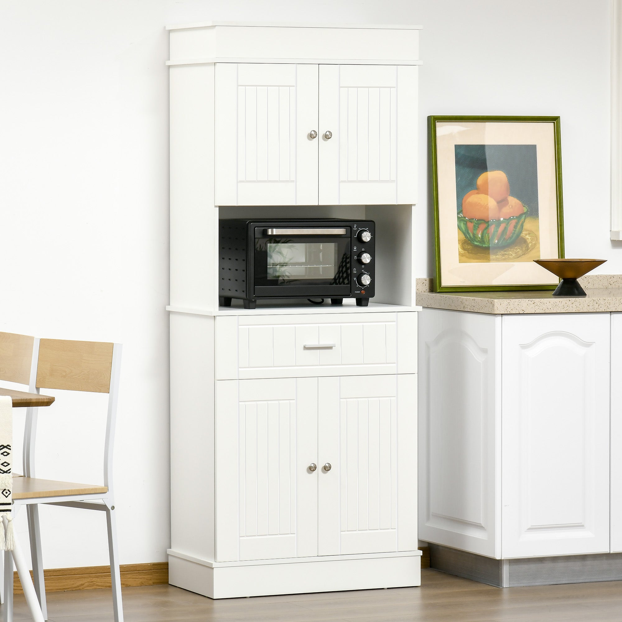 Armário Alto de Cozinha com Gaveta e Prateleiras Ajustáveis 74,3x39,4x183cm Branco