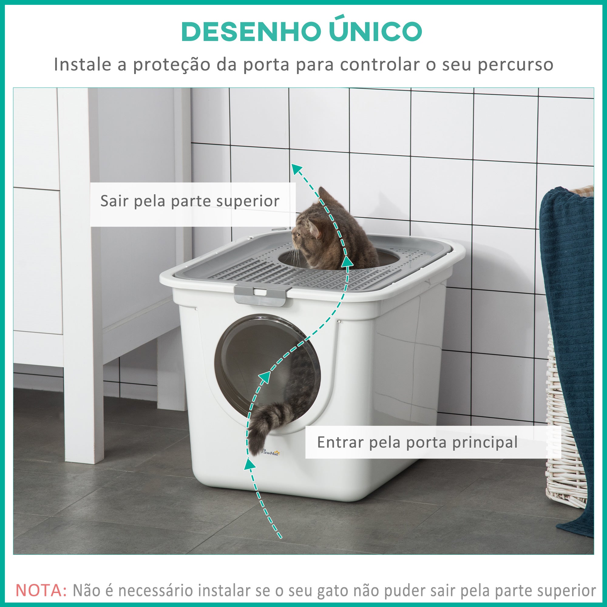 Caixa de Areia Coberta para Gatos – 44x55x39 cm – Branco – Plástico