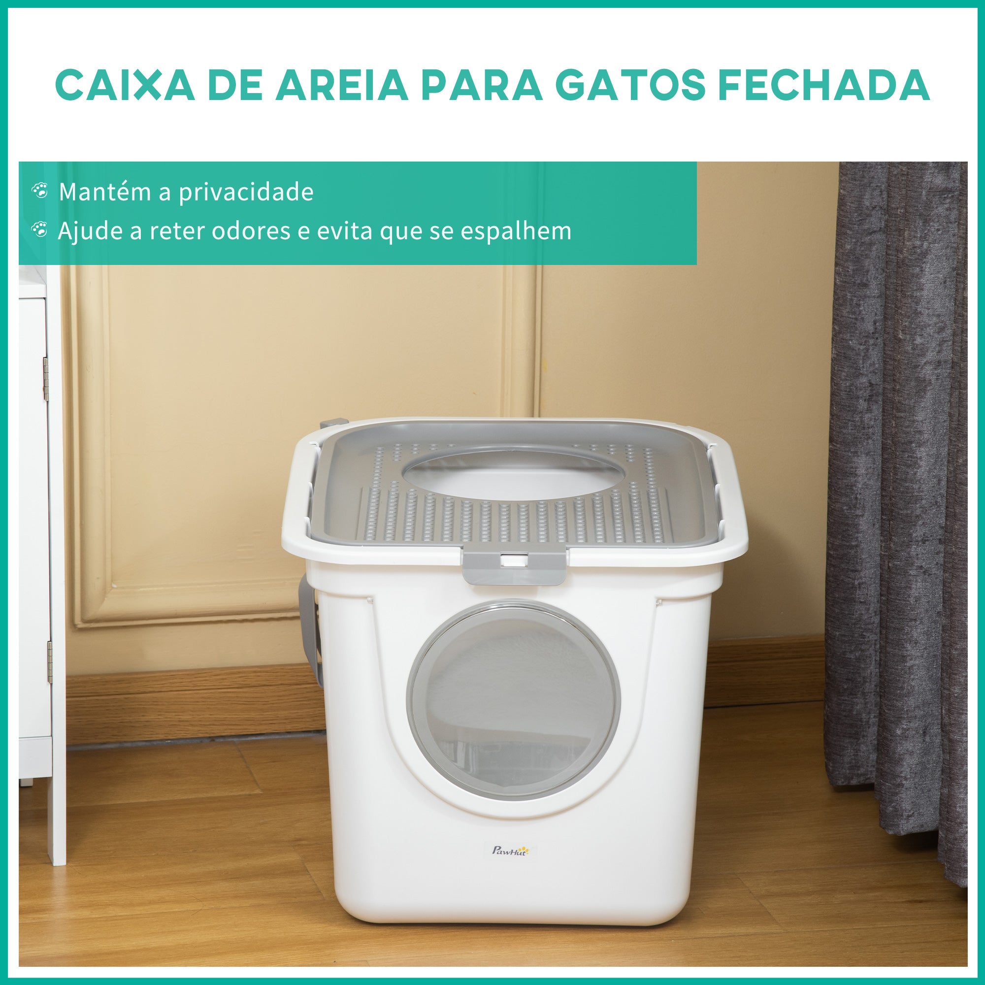 Caixa de Areia Coberta para Gatos – 44x55x39 cm – Branco – Plástico