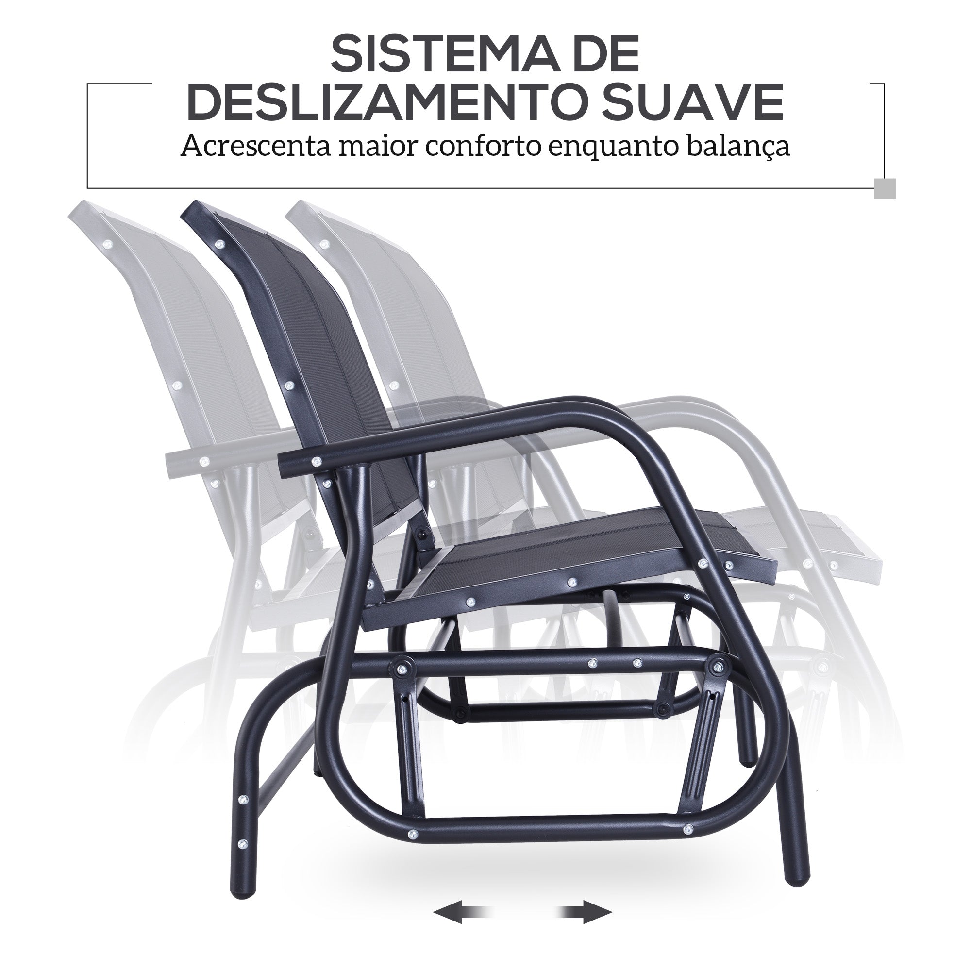 Baloiço de Jardim 2 Lugares Preto 120x70x85 cm