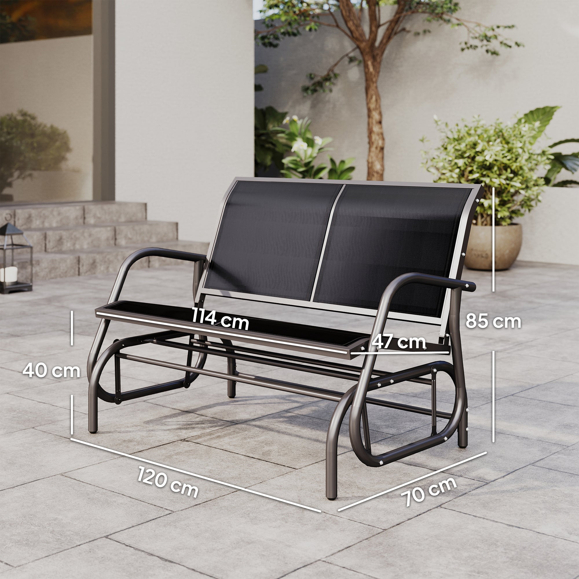 Baloiço de Jardim 2 Lugares Preto 120x70x85 cm