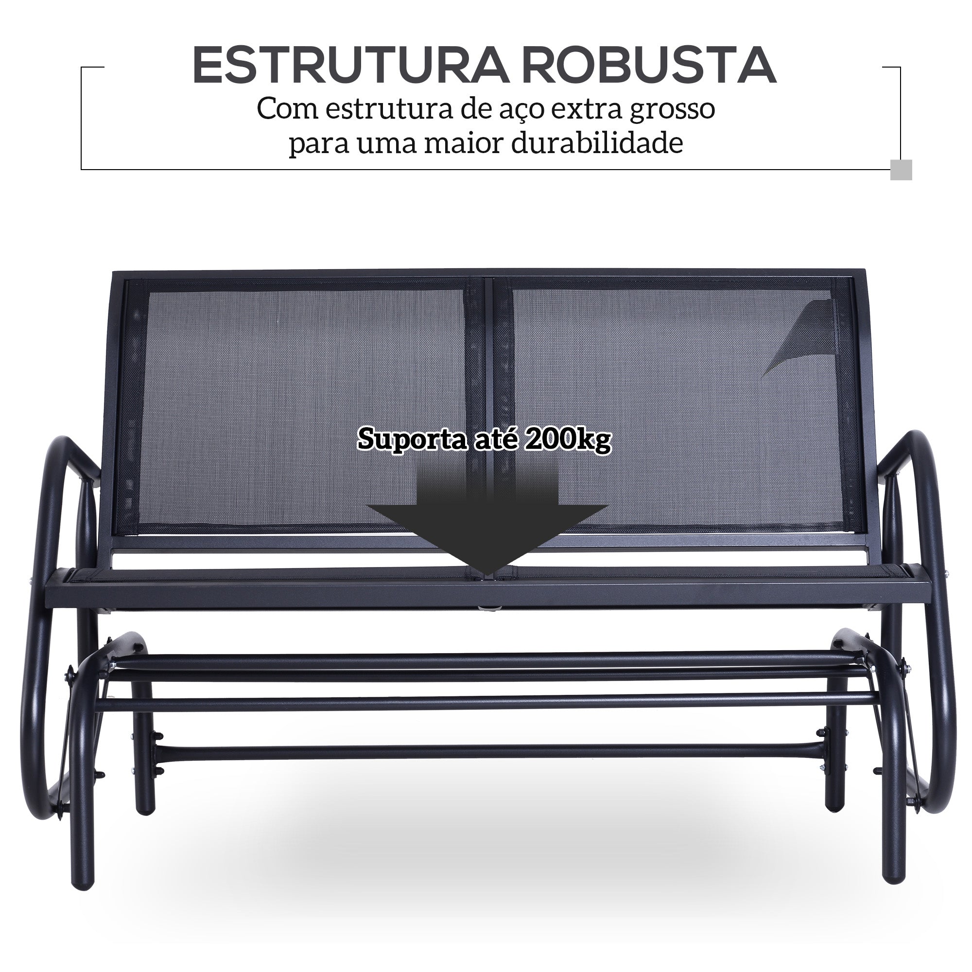 Baloiço de Jardim 2 Lugares Preto 120x70x85 cm