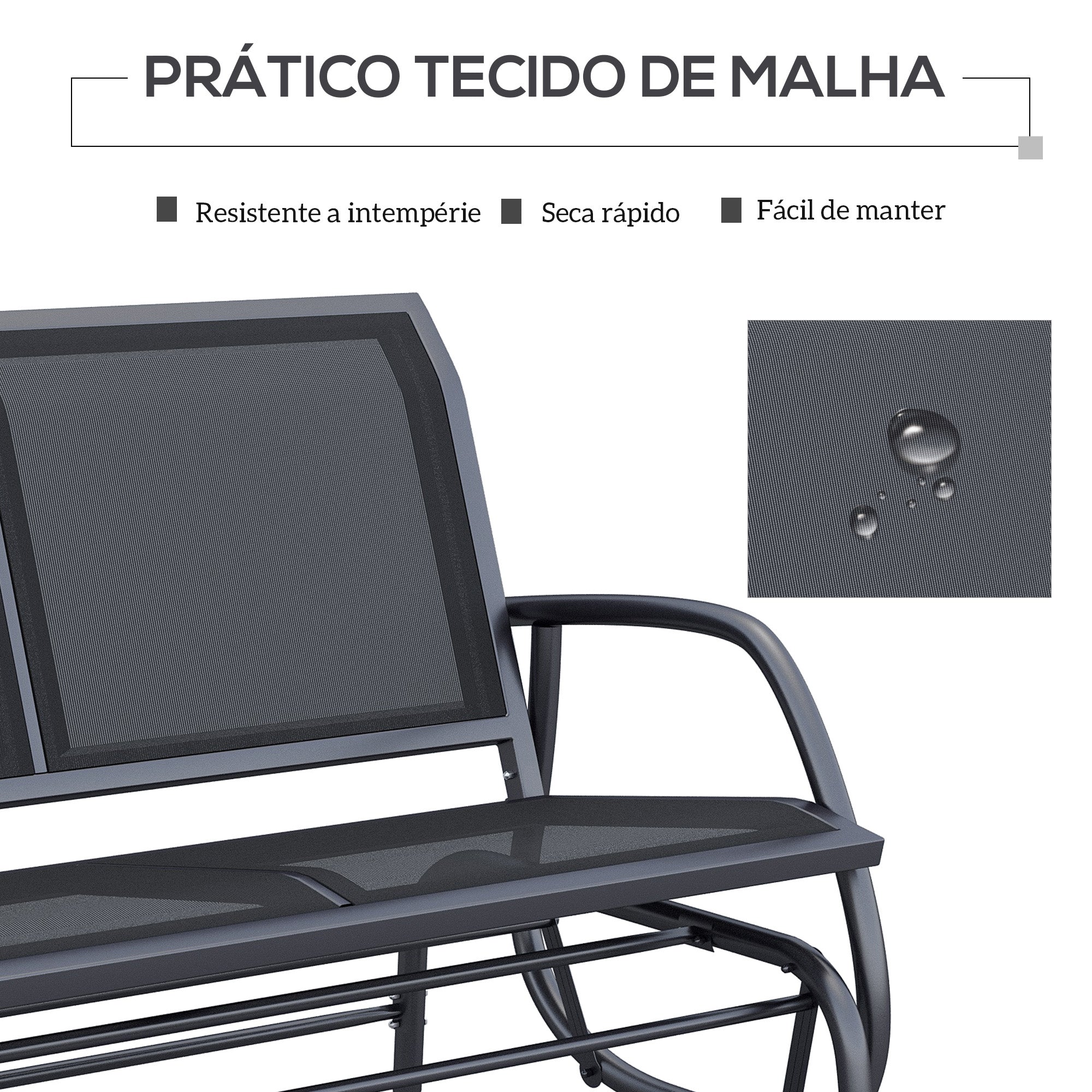 Baloiço de Jardim 2 Lugares Preto 120x70x85 cm