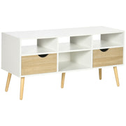 Móvel de TV Moderno com 2 Gavetas e 4 Compartimentos - 117x39x57cm - Cor de Madeira Natural e Branco