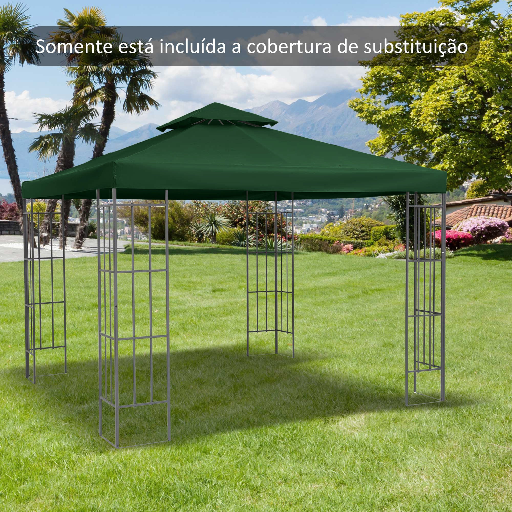 Toldo de Substituição Verde 300x300 cm para Pérgolas de Jardim