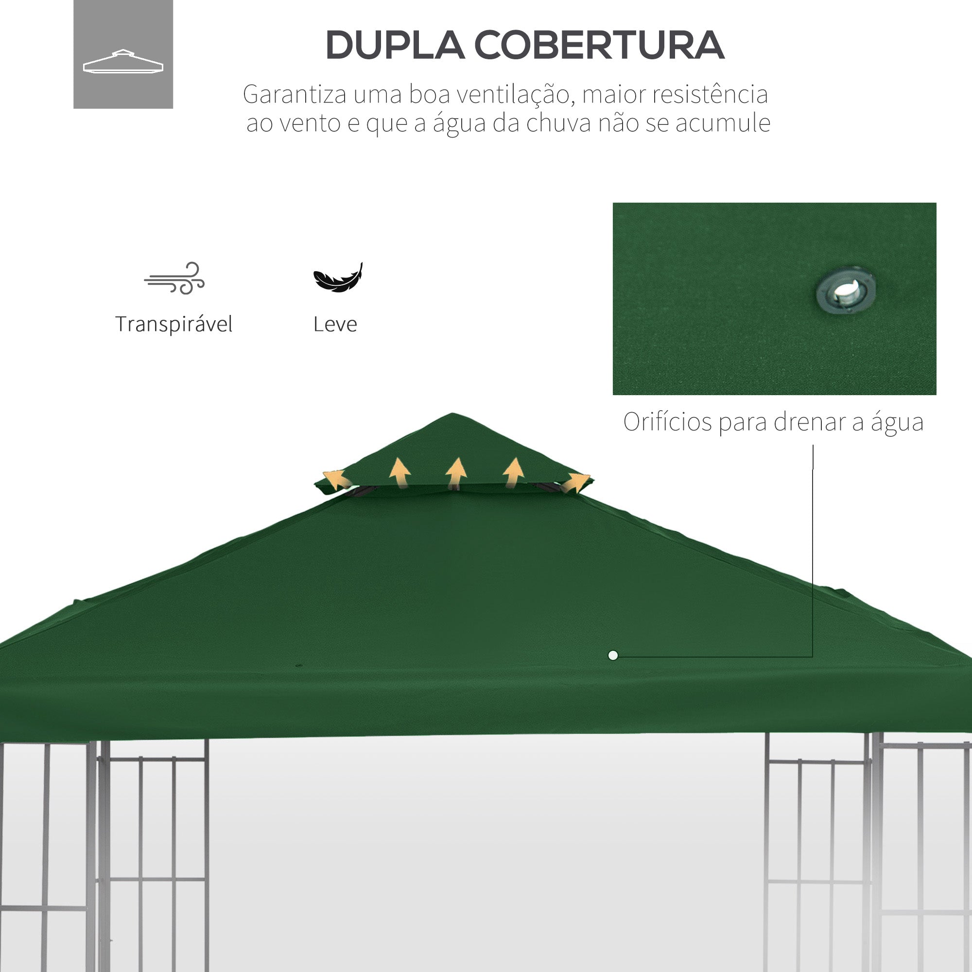 Toldo de Substituição Verde 300x300 cm para Pérgolas de Jardim