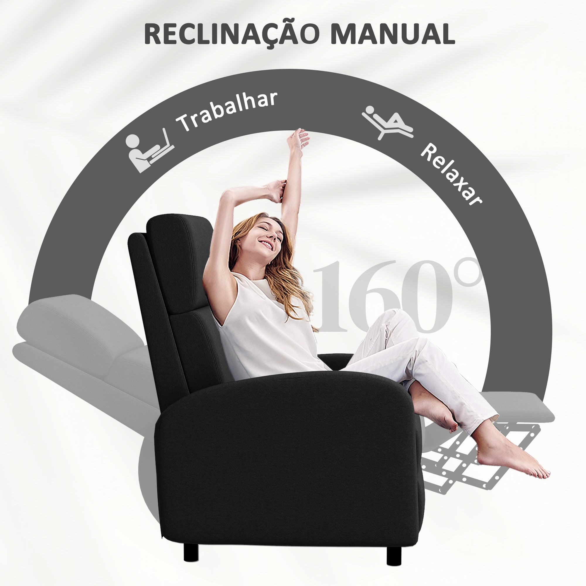 Poltrona Relax Reclinável 160° Preto 64x86x102 cm
