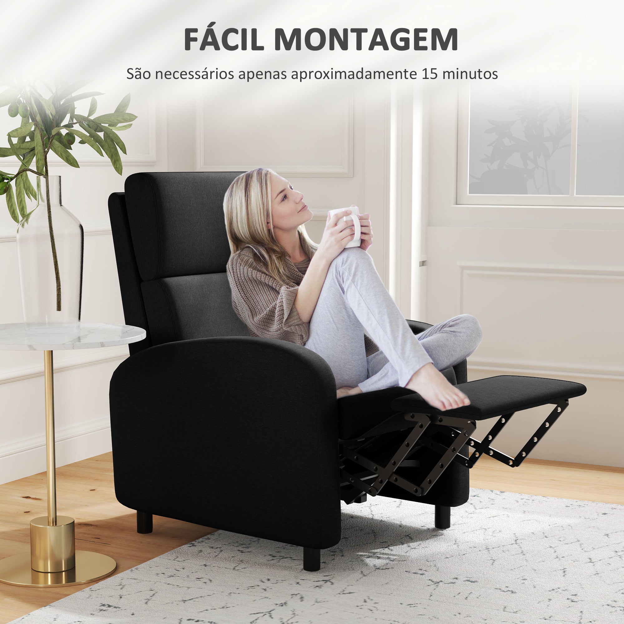 Poltrona Relax Reclinável 160° Preto 64x86x102 cm