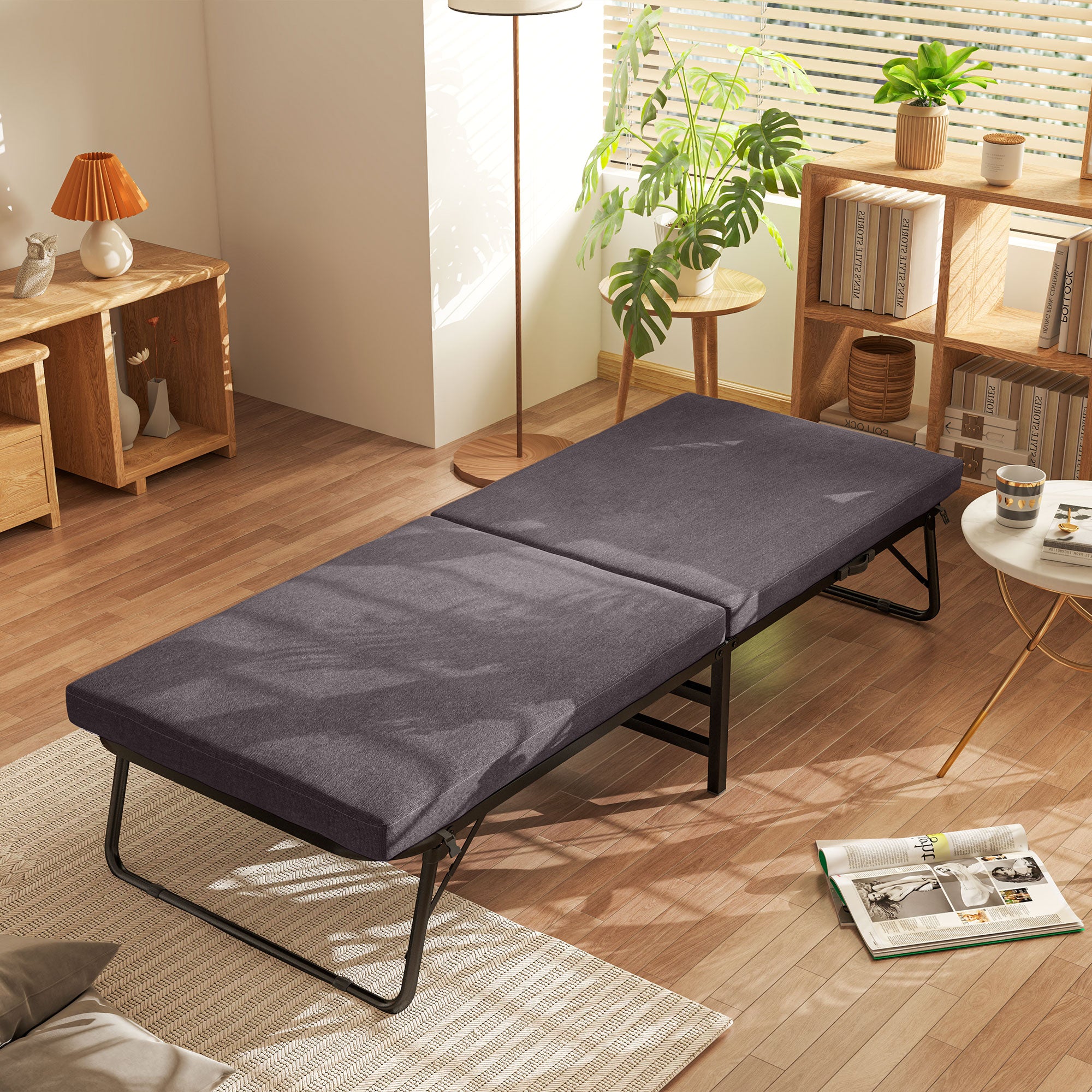 Cama Dobrável – 180x70x38 cm – Marrom – Metal e Tecido