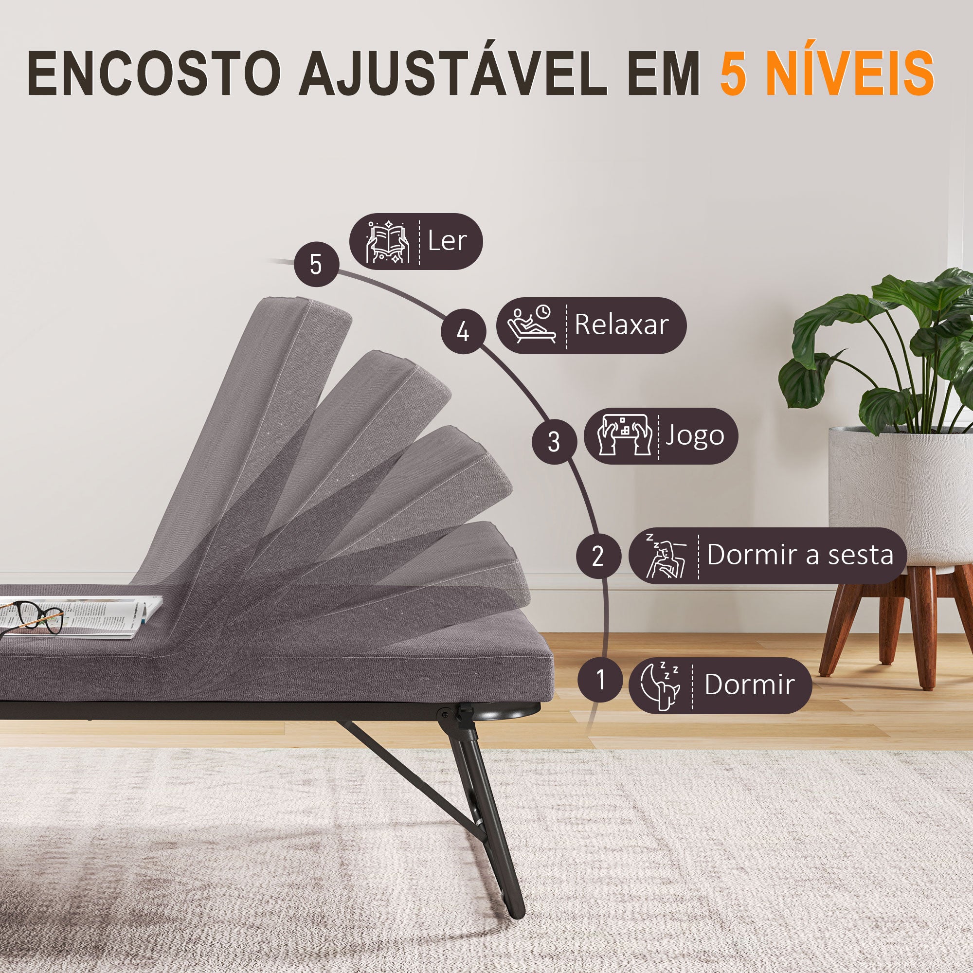 Cama Dobrável – 180x70x38 cm – Marrom – Metal e Tecido