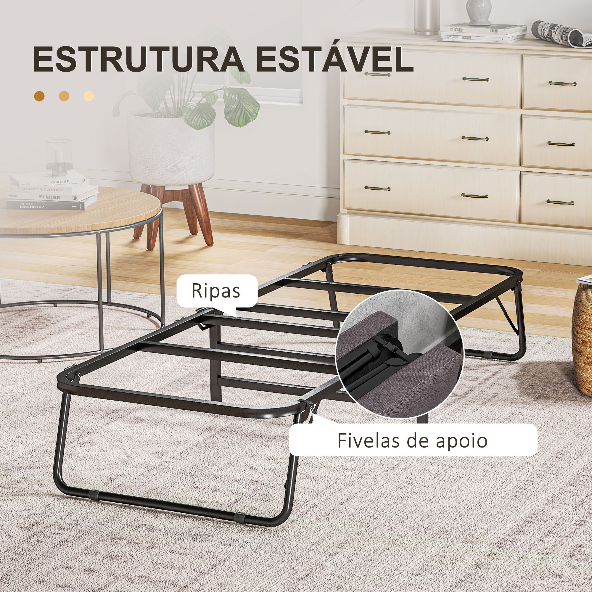 Cama Dobrável – 180x70x38 cm – Marrom – Metal e Tecido