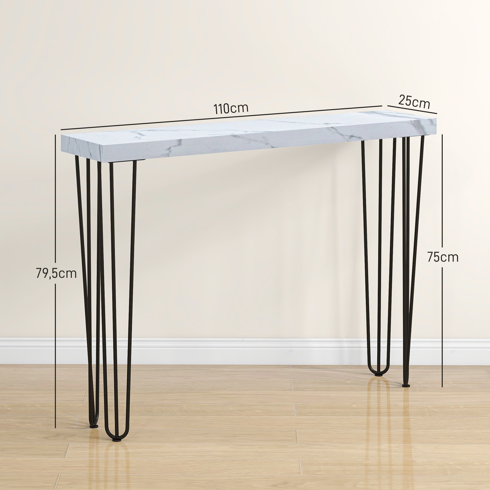 Mesa Consola Moderna Branca 110x25x79,5 cm com Pernas de Aço Anti-Tombo