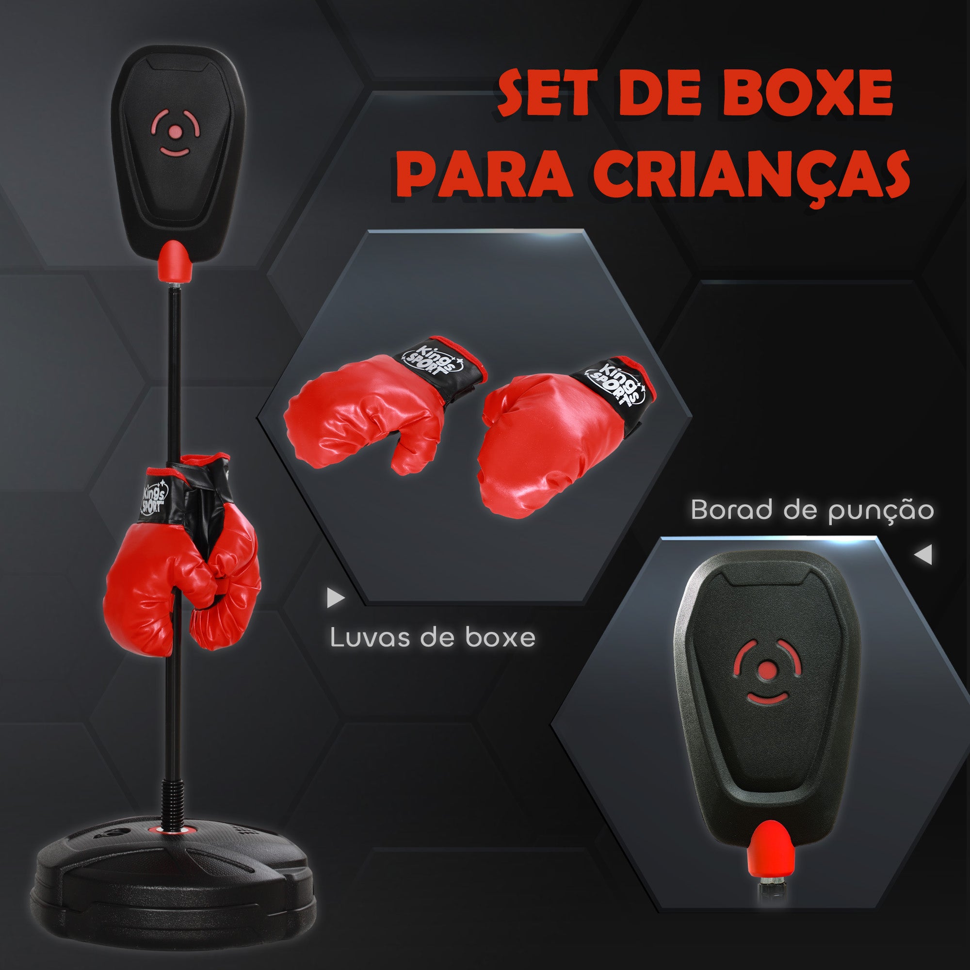 Kit de Boxe Infantil Punching Ball Preto Ø34x88-124 cm