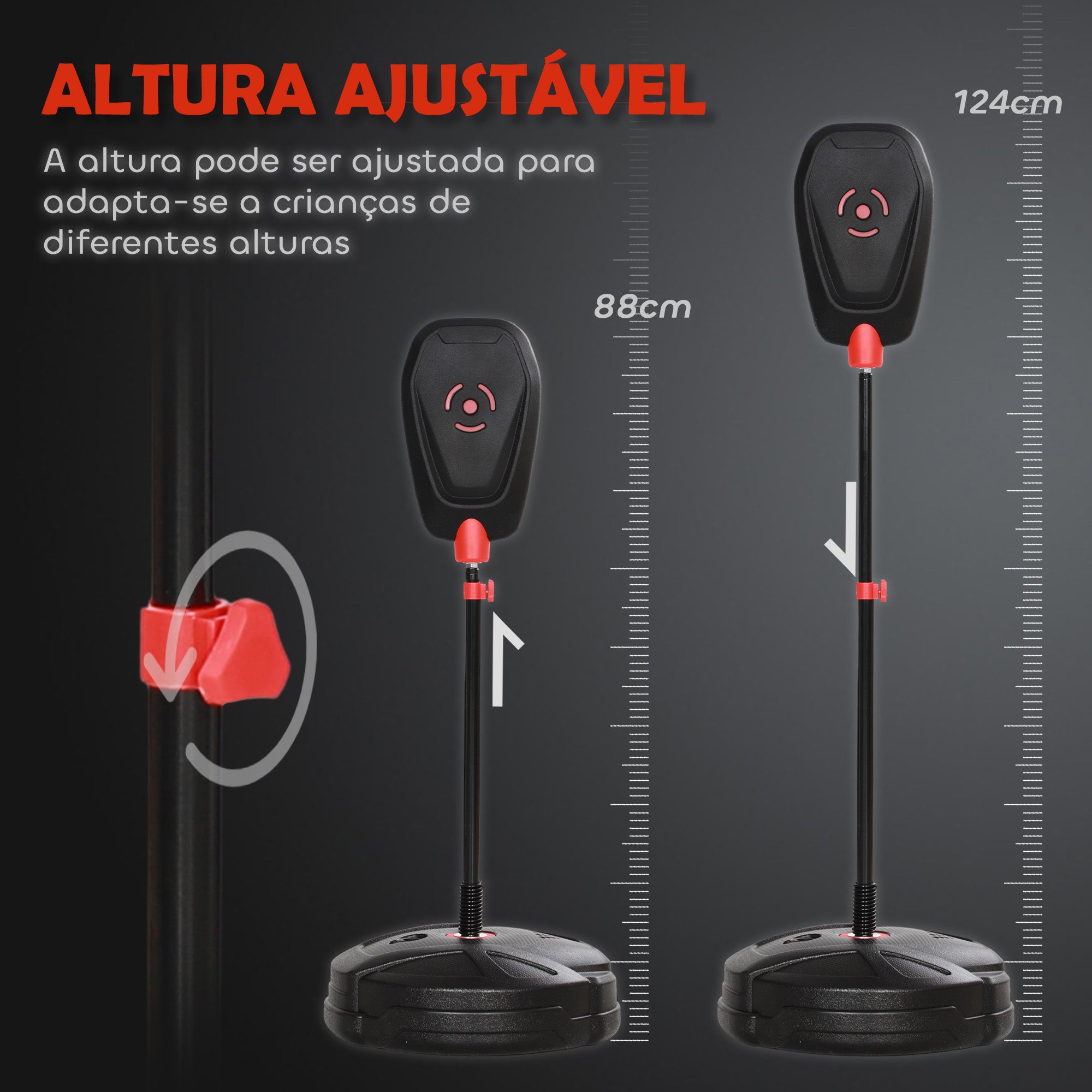 Kit de Boxe Infantil Punching Ball Preto Ø34x88-124 cm
