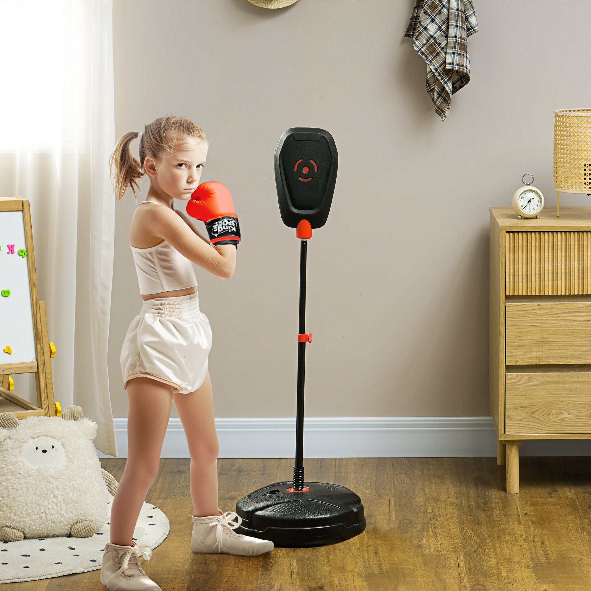 Kit de Boxe Infantil Punching Ball Preto Ø34x88-124 cm