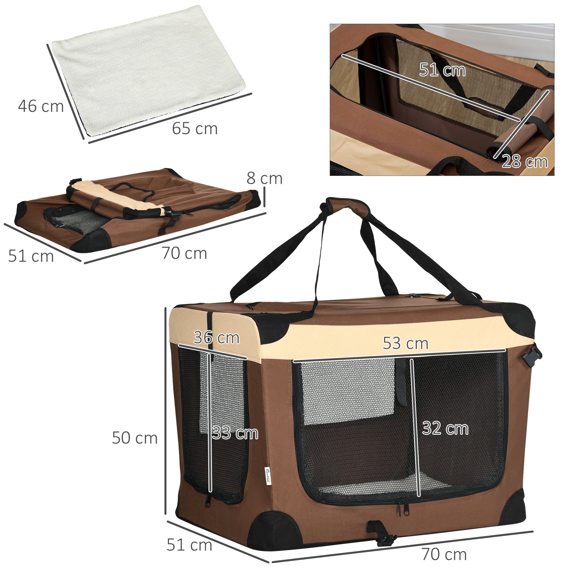 Transportadora para Animais de Estimação 70x51x50cm Marrom
