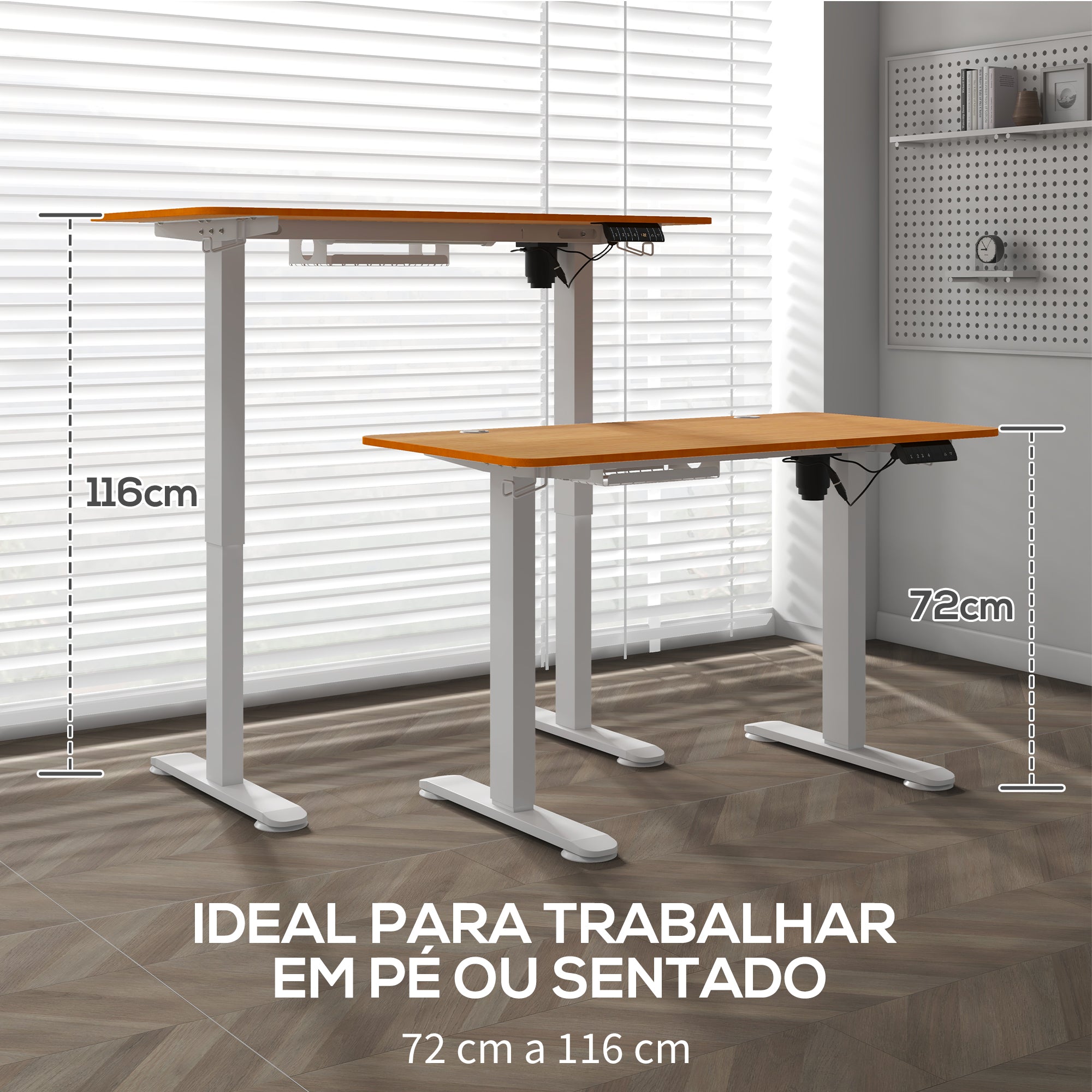 Secretária Elétrica Ajustável em Altura 120x60 cm Madeira e Branco