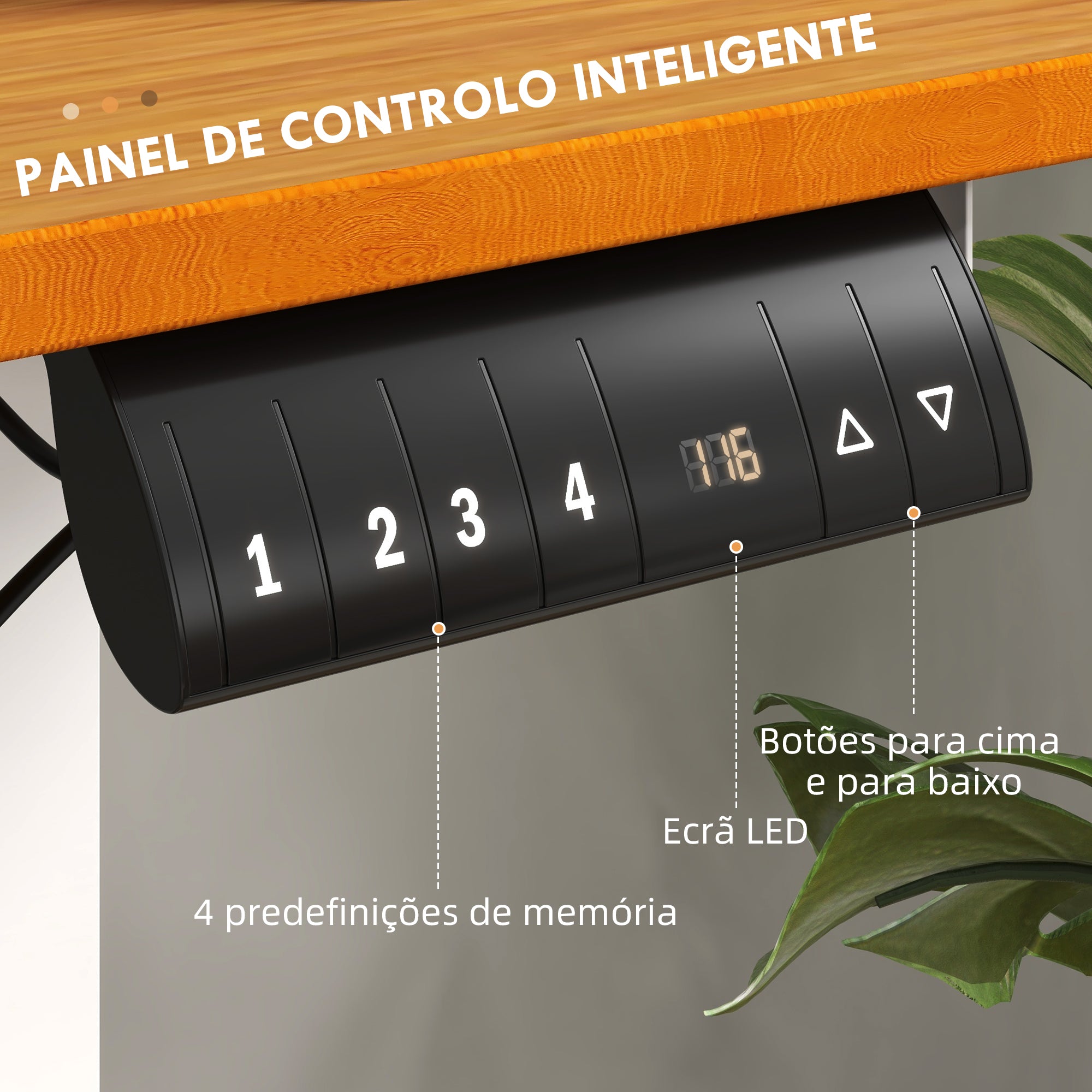 Secretária Elétrica Ajustável em Altura 120x60 cm Madeira e Branco