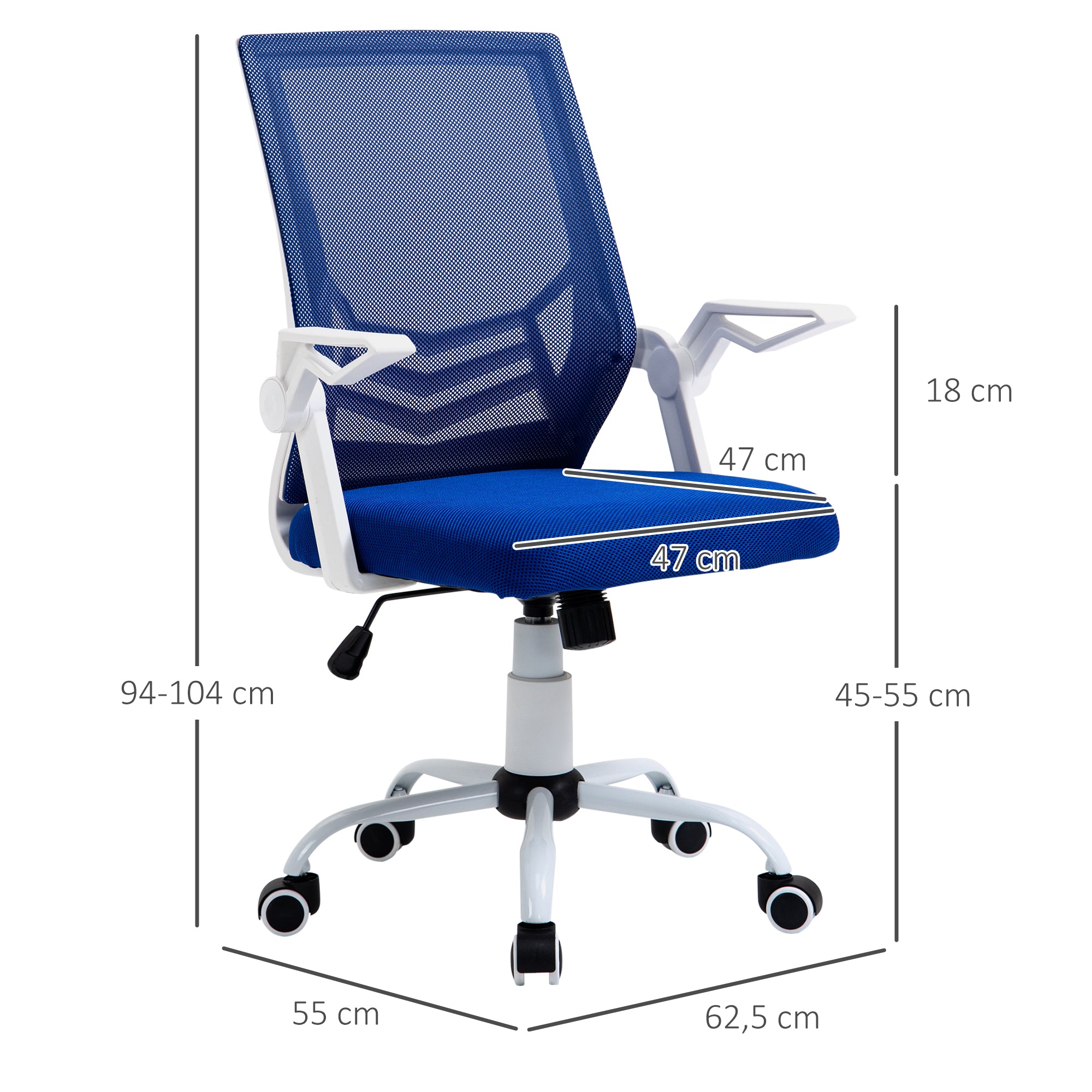 Cadeira de Escritório Ergonômica Azul 62,5x55x104cm