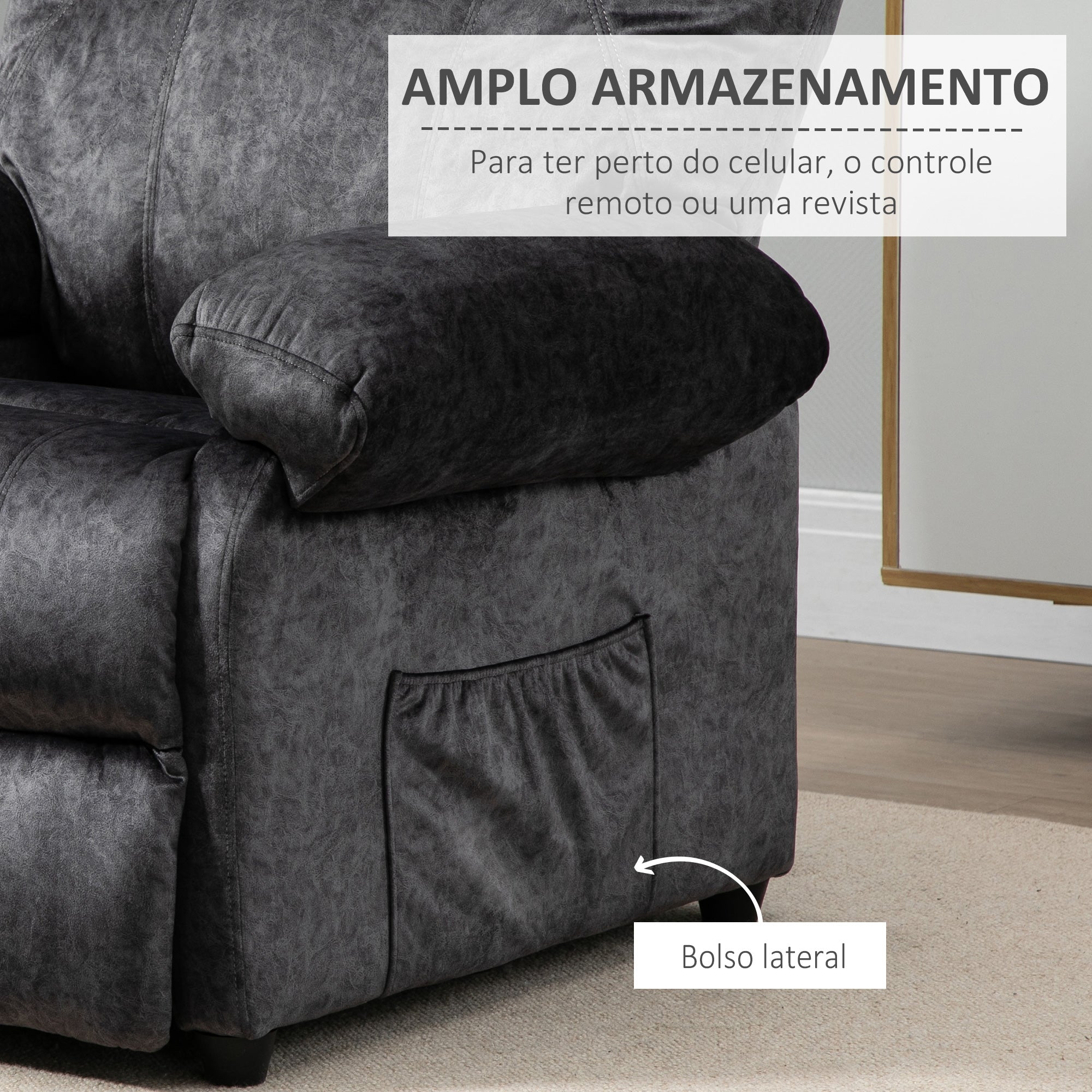 Poltrona Relax Reclinável Preto 88x91x108 cm