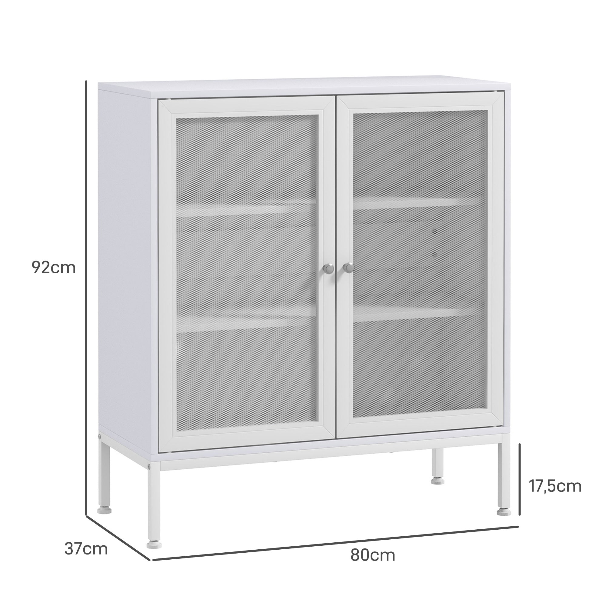Aparador de 3 Níveis Branco 80x37x92 cm - Móvel Auxiliar com Portas de Malha