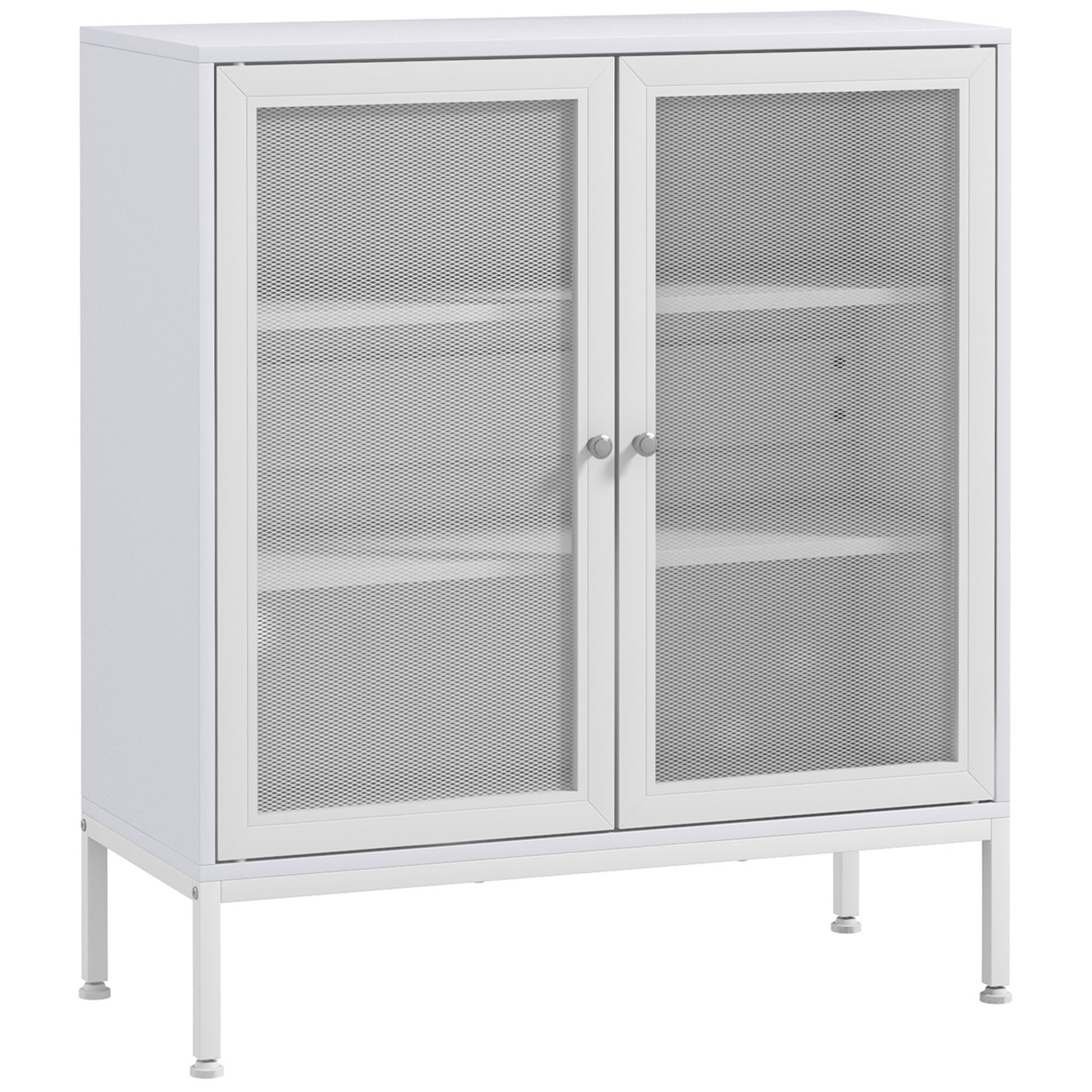 Aparador de 3 Níveis Branco 80x37x92 cm - Móvel Auxiliar com Portas de Malha