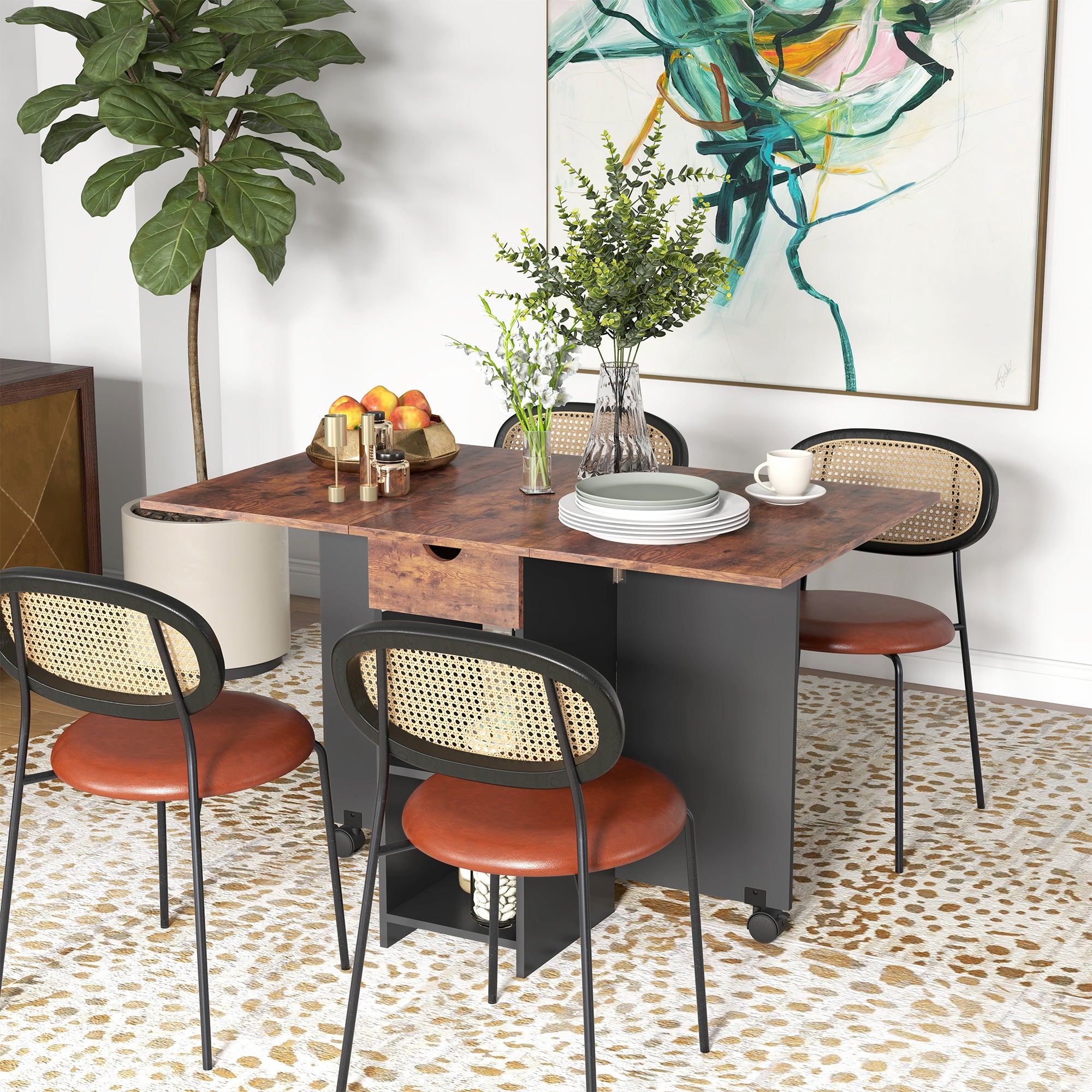 Mesa de Cozinha Dobrável Marrom Rústico e Preto 120x72x75 cm