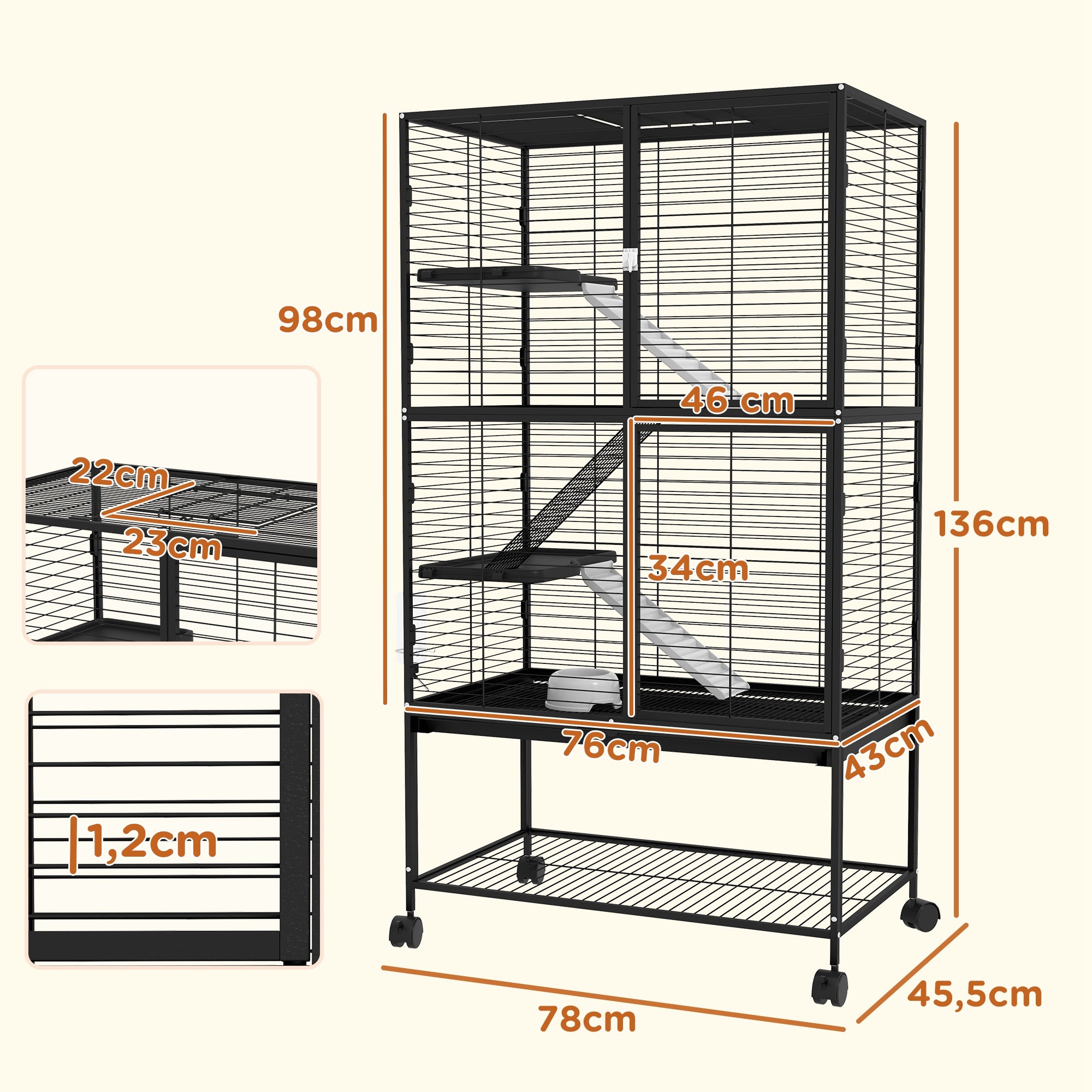 Gaiola para Animais Pequenos 78x45,5x136 cm - Preto