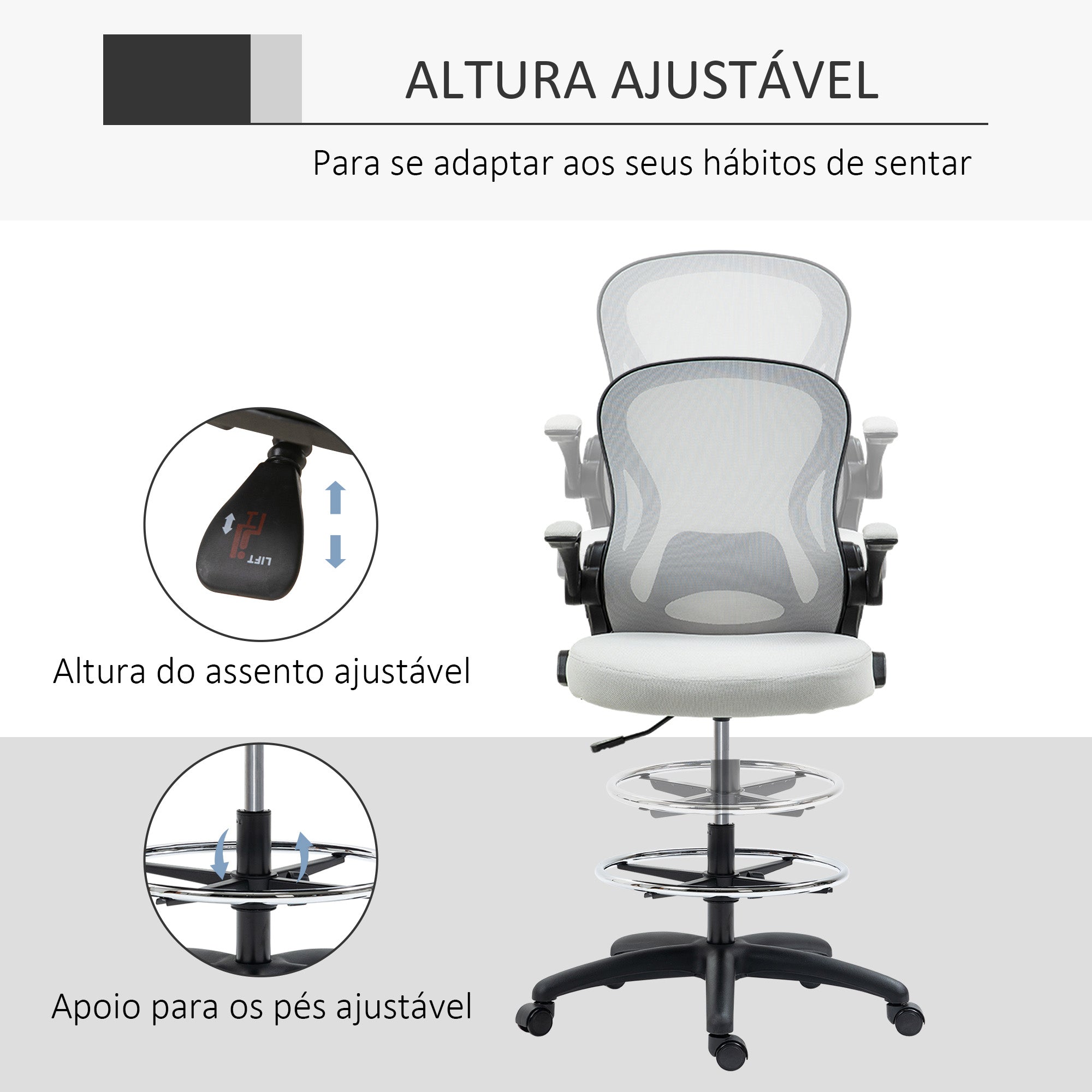 Cadeira de Escritório Ergonómica Cinza Claro 59x65x102-122 cm