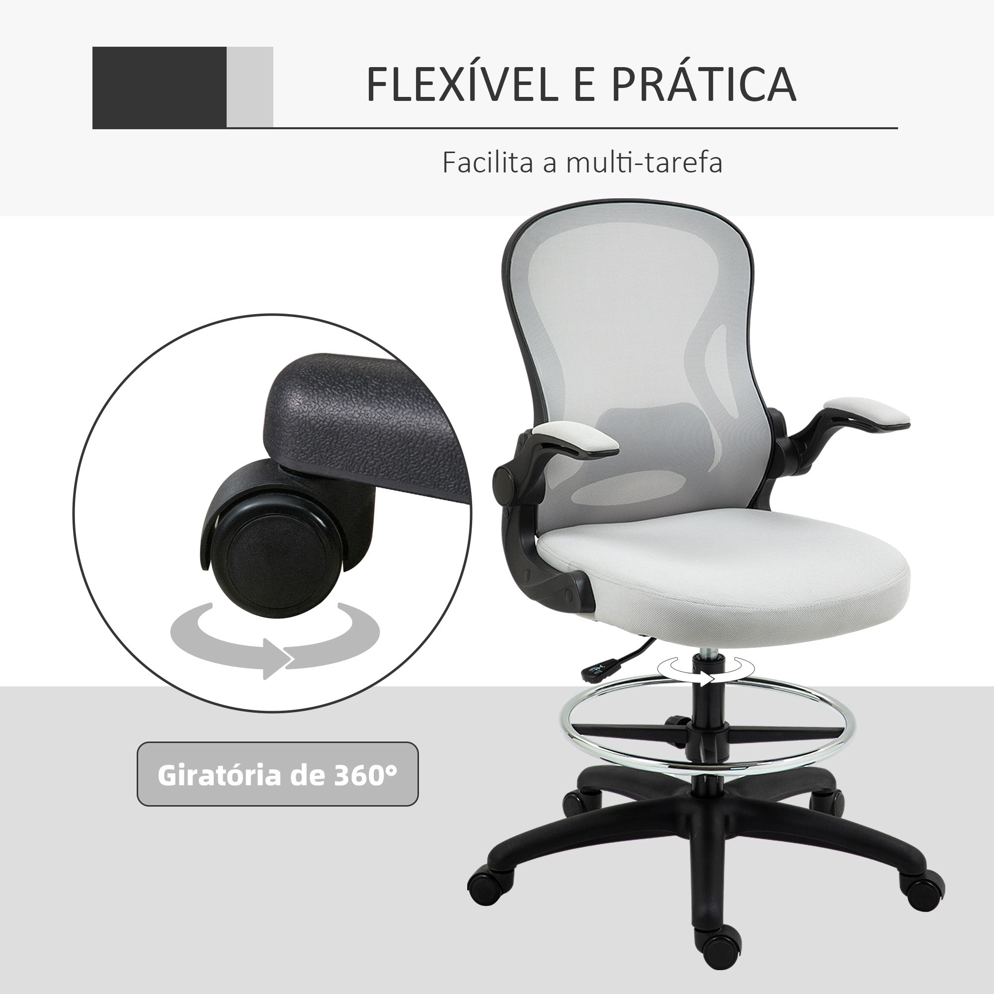 Cadeira de Escritório Ergonómica Cinza Claro 59x65x102-122 cm