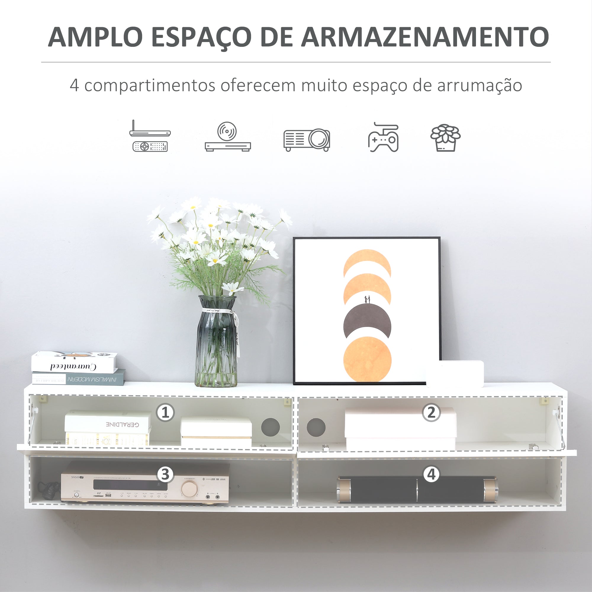 Móvel de TV Branco 140x32x31 cm - Organização e Estilo para a sua Sala de Estar