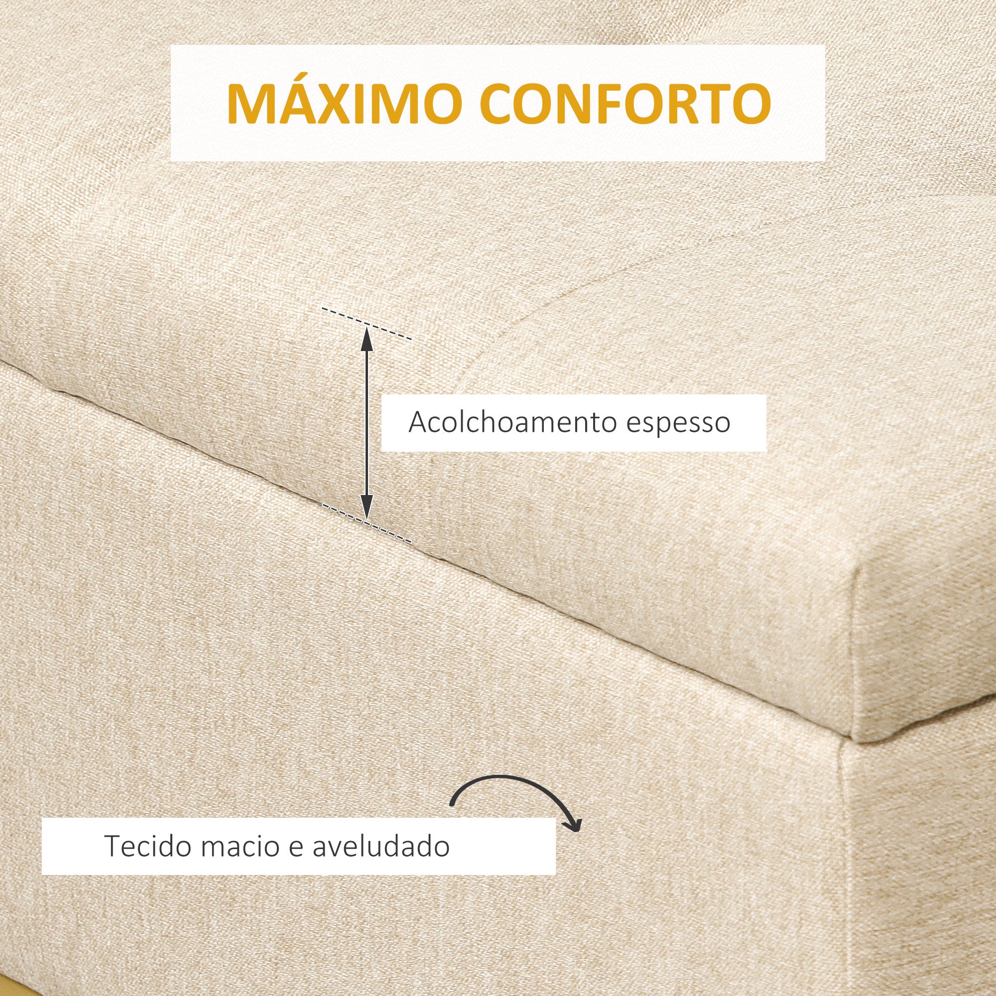 Banco de Armazenamento Retangular Estofado – 110x44x48 cm – Bege – Linho Sintético