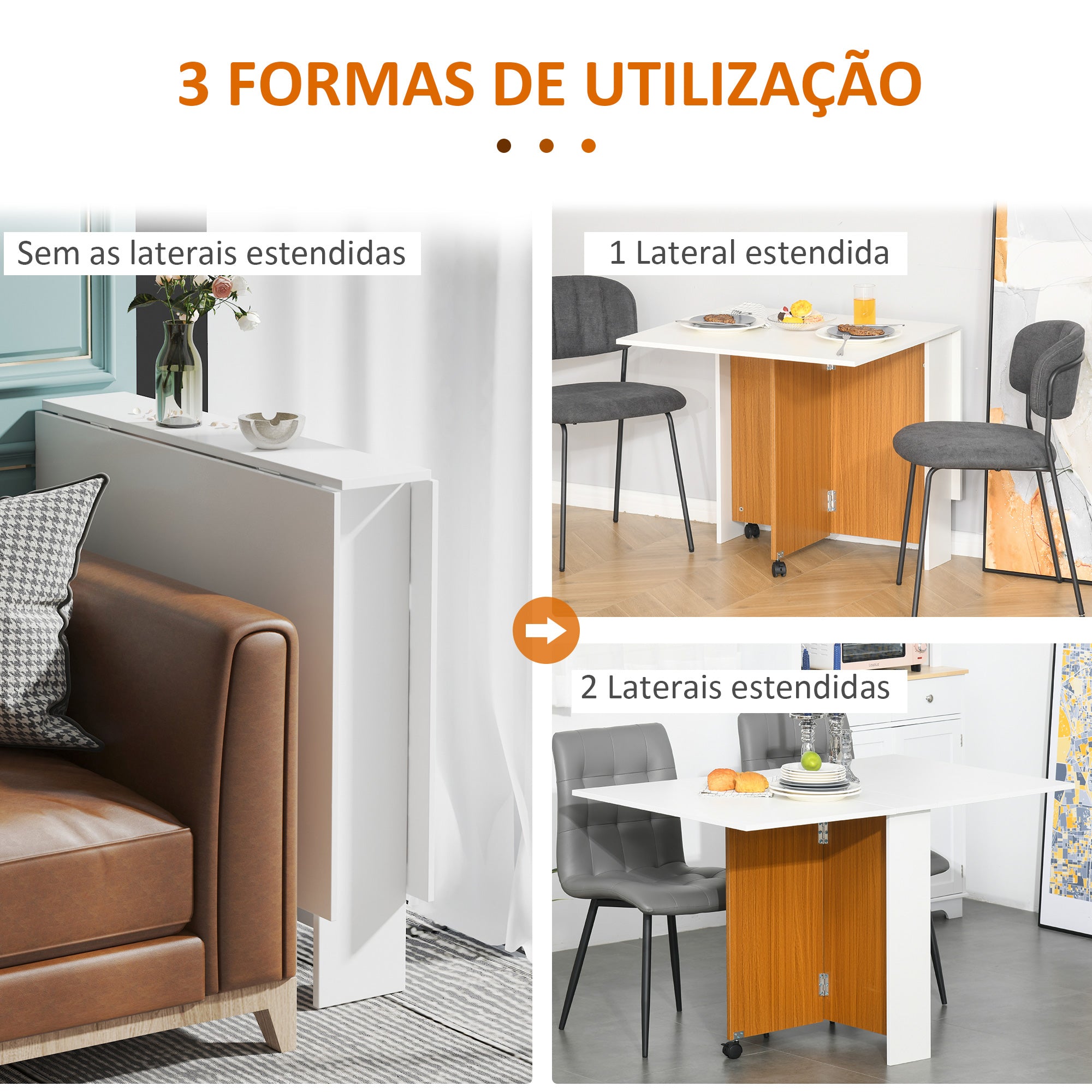 Mesa de Sala de Jantar Dobrável 120x80x73cm Branco e Teca