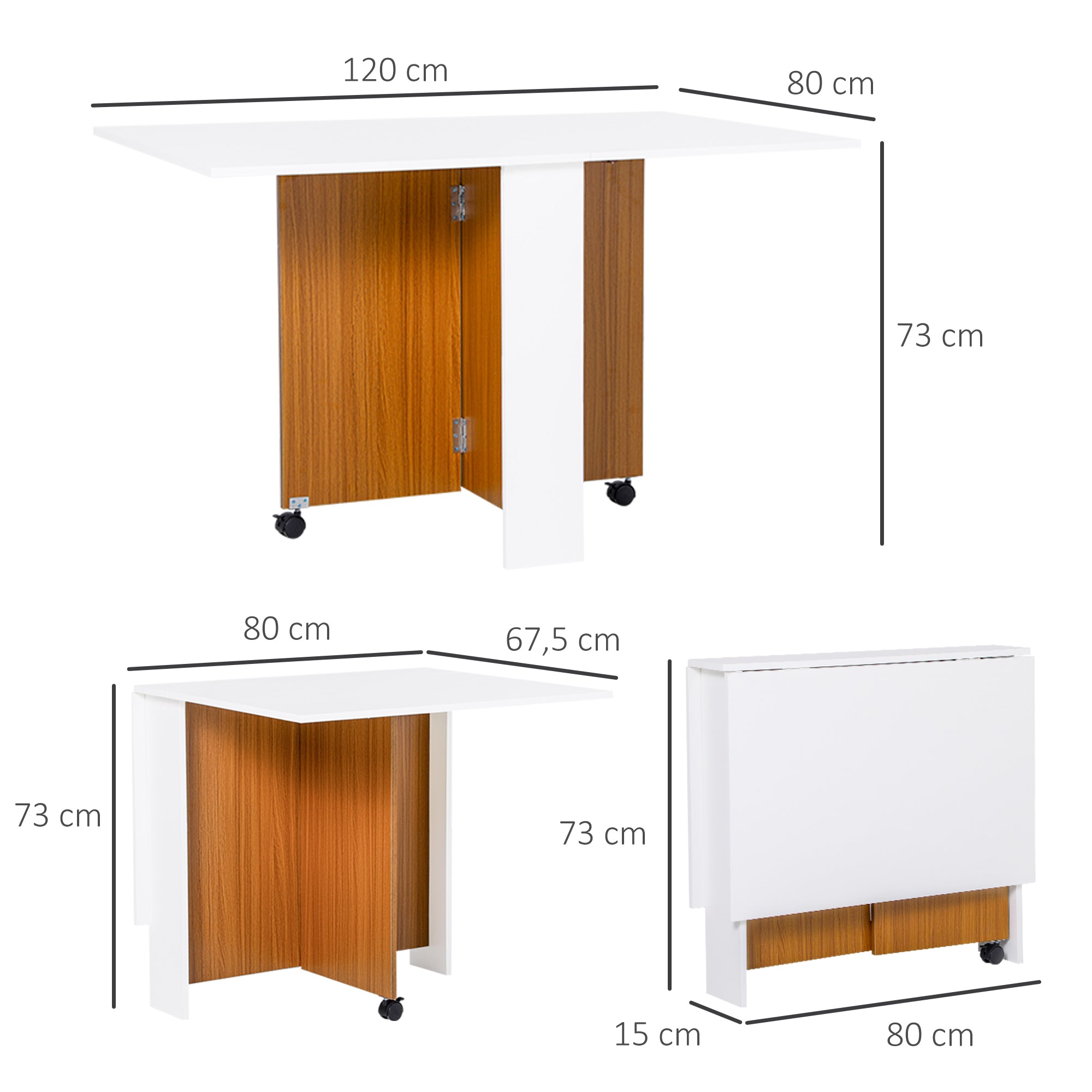 Mesa de Sala de Jantar Dobrável 120x80x73cm Branco e Teca