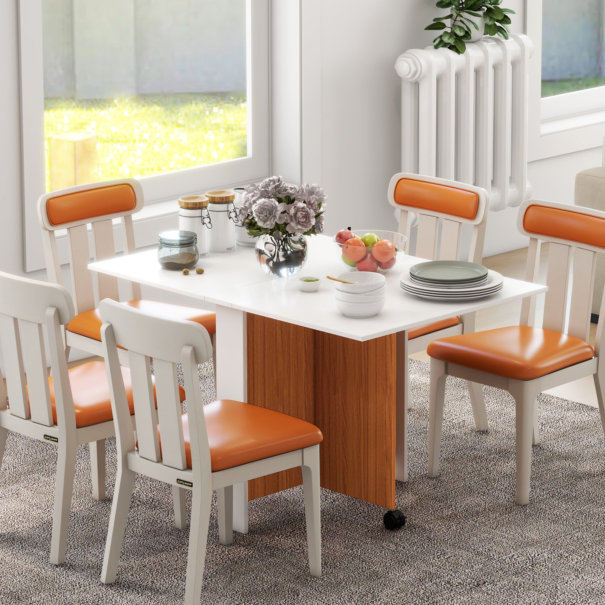 Mesa de Sala de Jantar Dobrável 120x80x73cm Branco e Teca