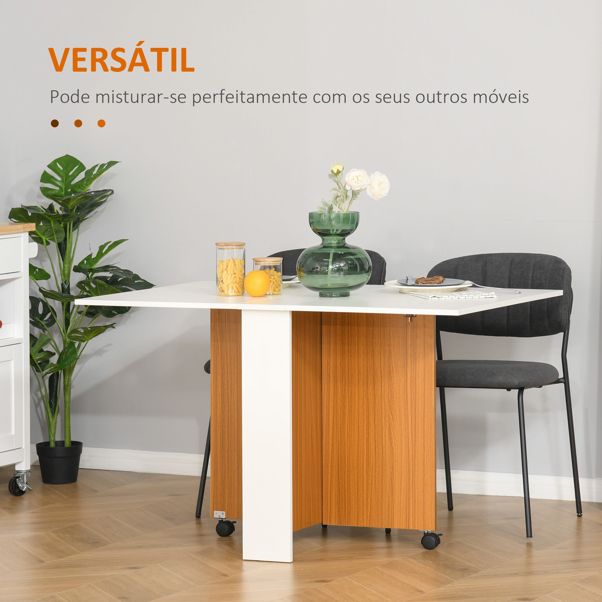 Mesa de Sala de Jantar Dobrável 120x80x73cm Branco e Teca