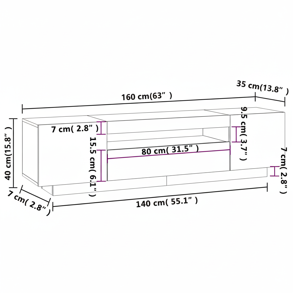 Móvel de TV com Luzes LED 160x35x40 cm Branco