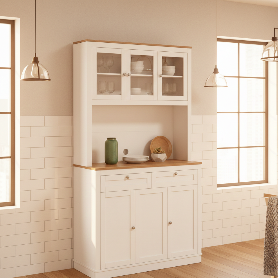 Armário de Cozinha Móvel Auxiliar com 3 Portas de Vidro 100x40x180 cm Branco