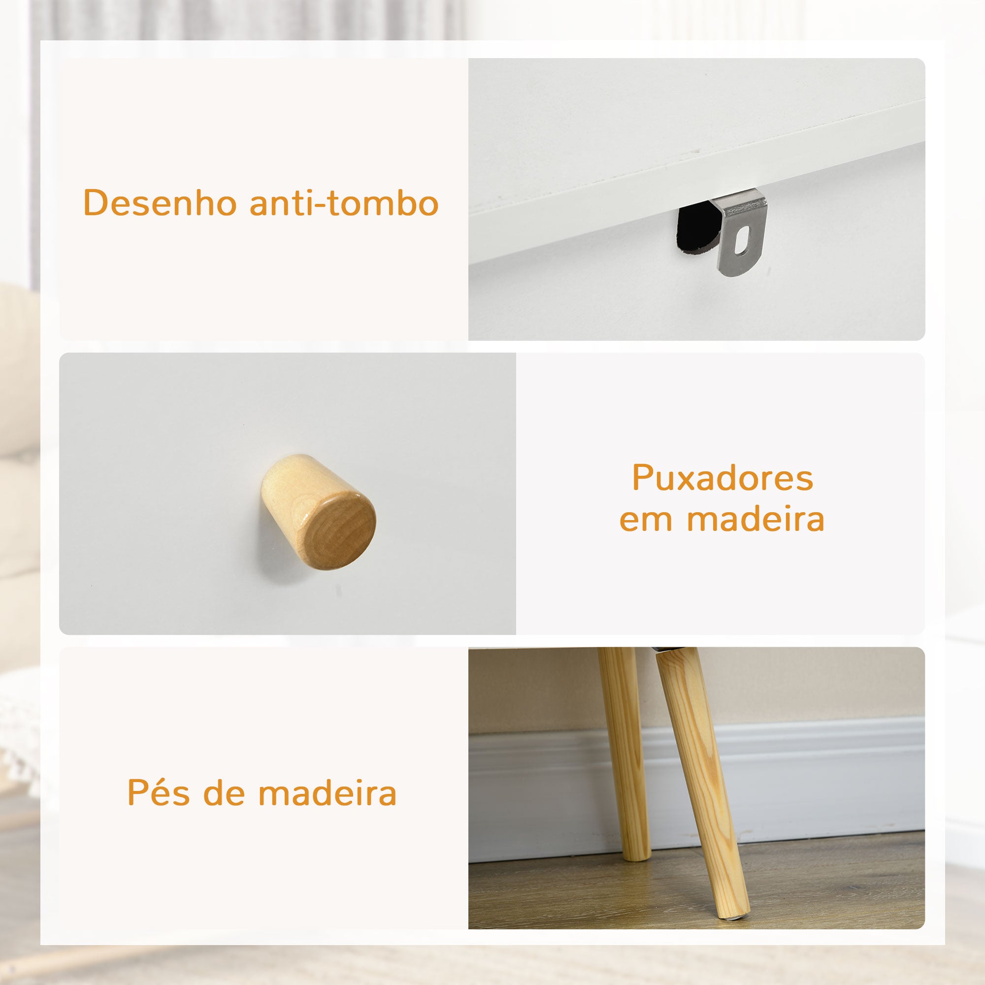 Cómoda com 3 Gavetas 80x30x80 cm Branco e Madeira