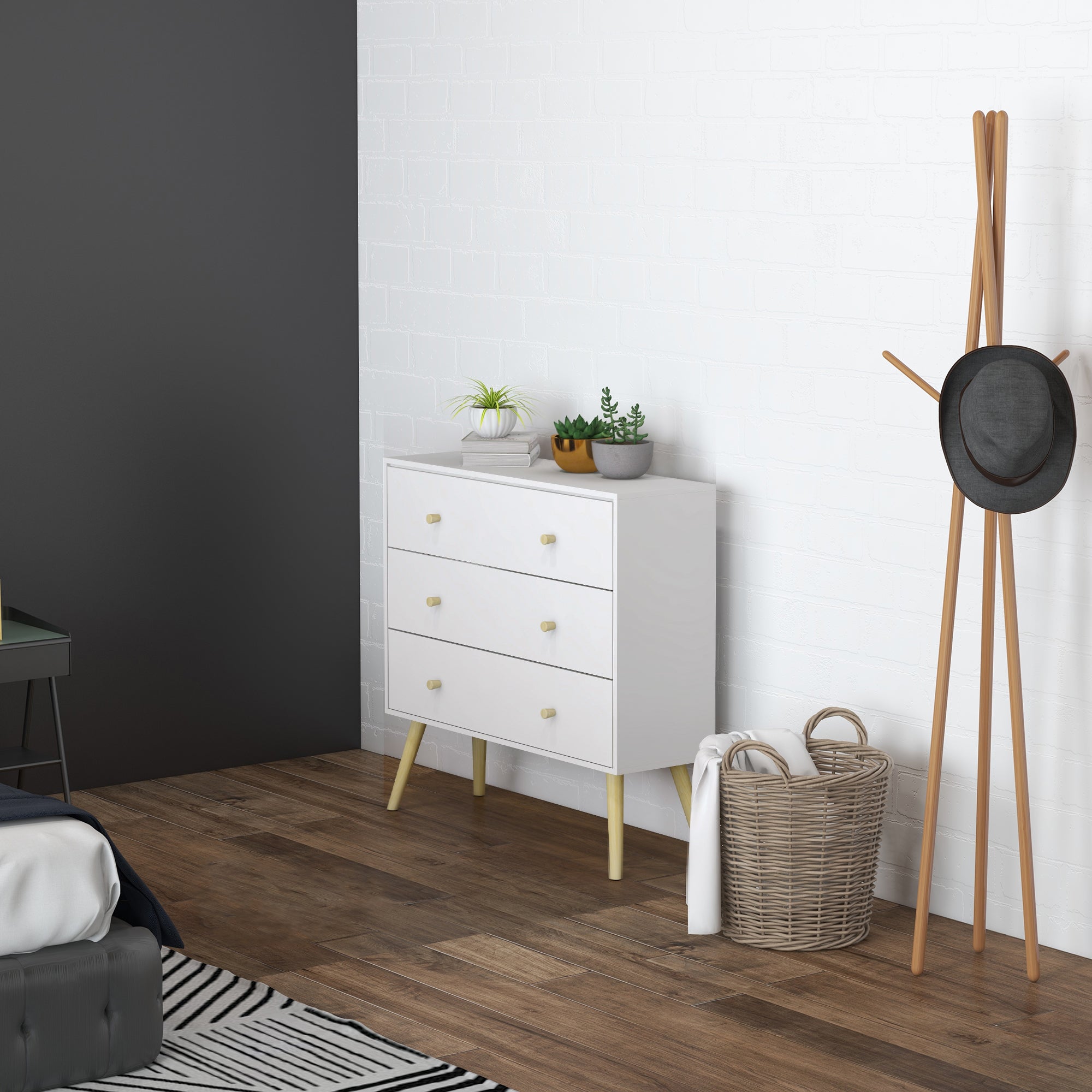 Cómoda com 3 Gavetas 80x30x80 cm Branco e Madeira
