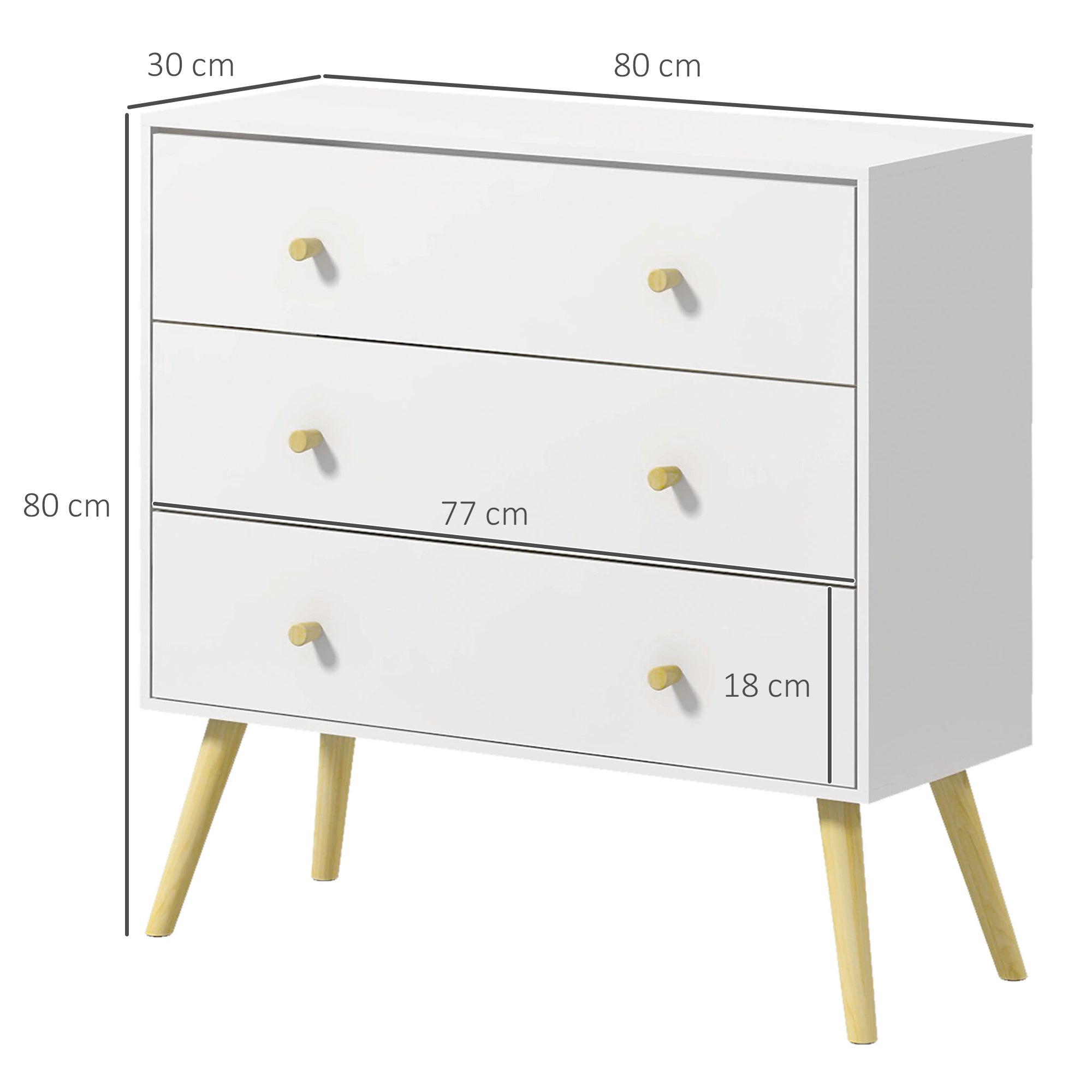 Cómoda com 3 Gavetas 80x30x80 cm Branco e Madeira