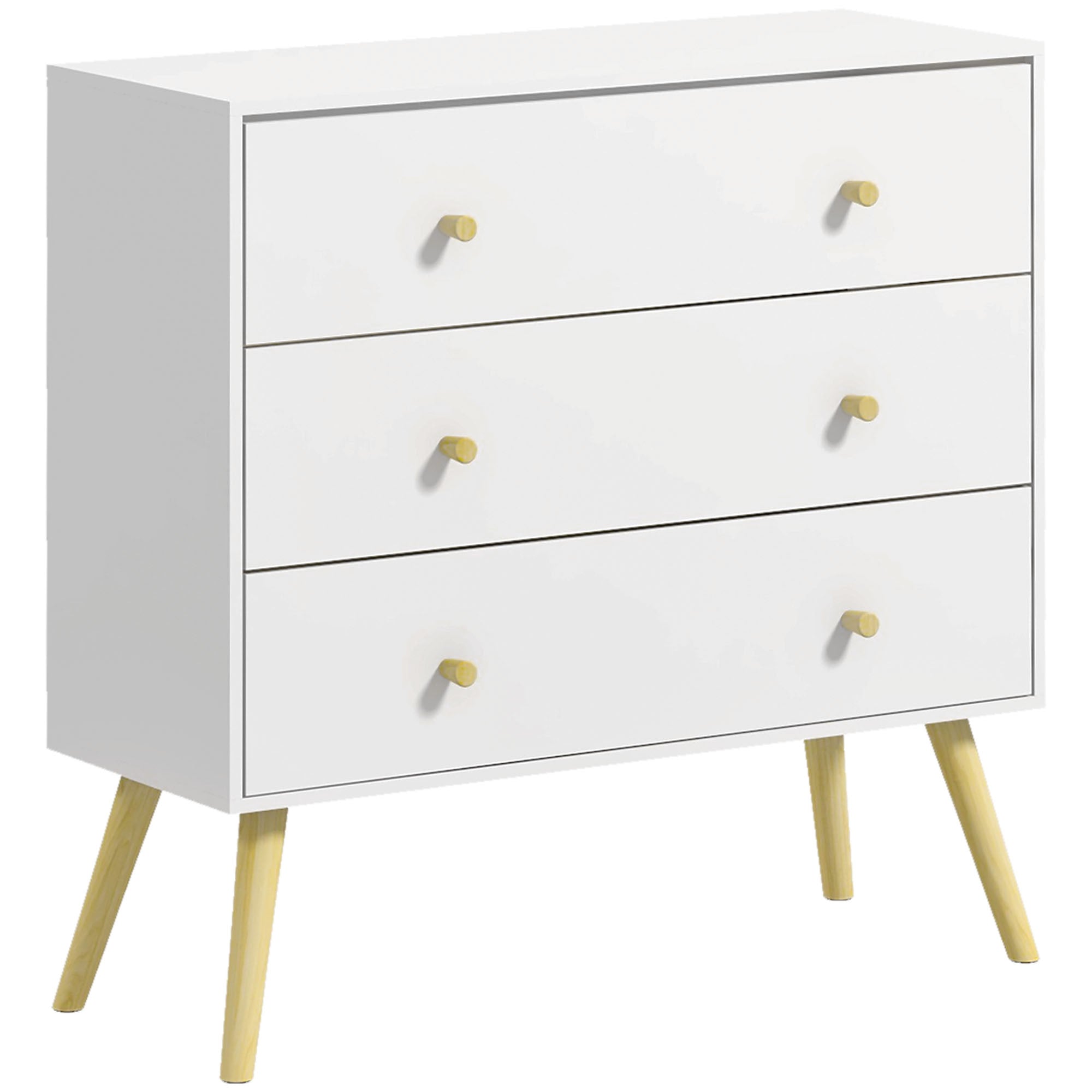 Cómoda com 3 Gavetas 80x30x80 cm Branco e Madeira