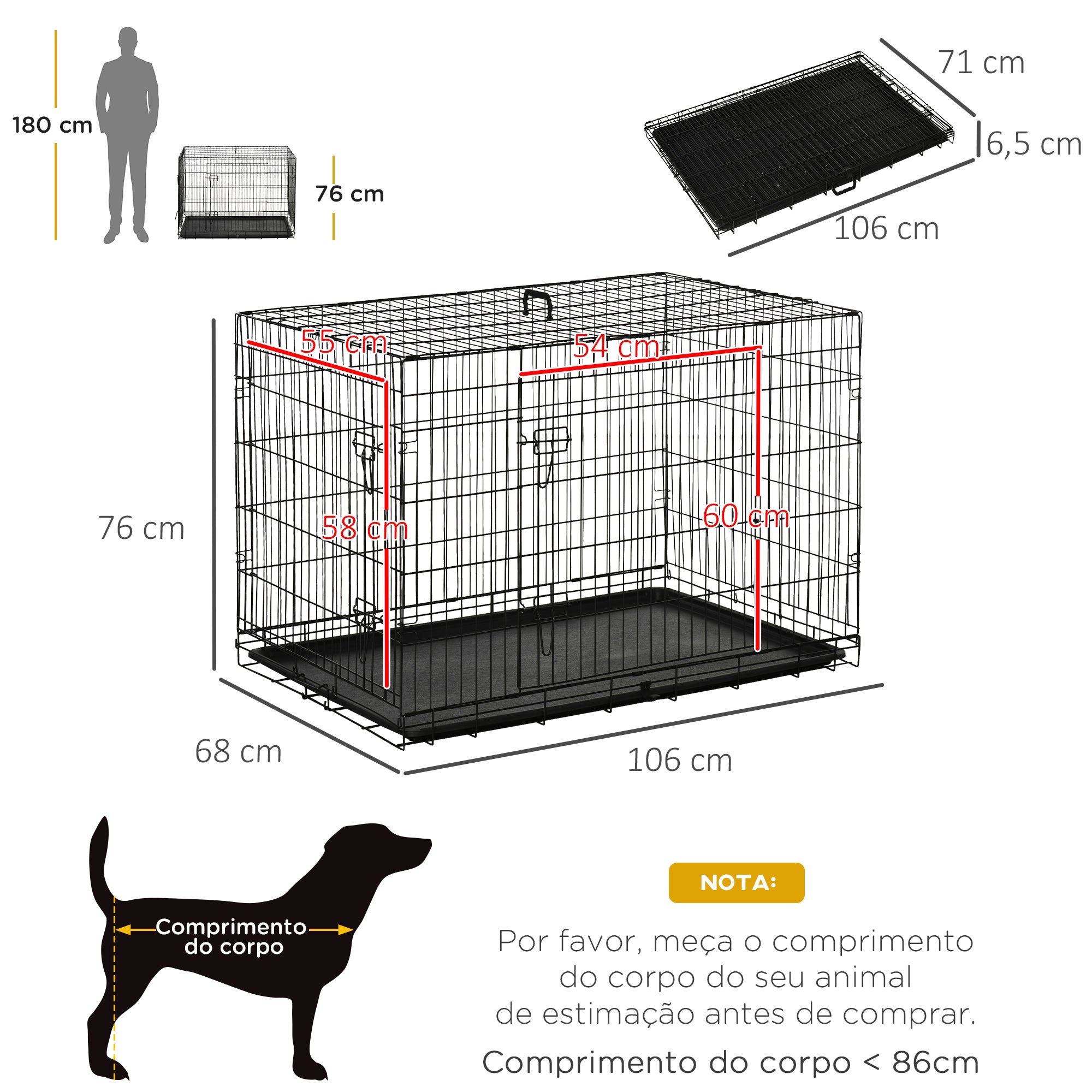 Gaiola para Cães Pequenos 106x71x76cm Preto