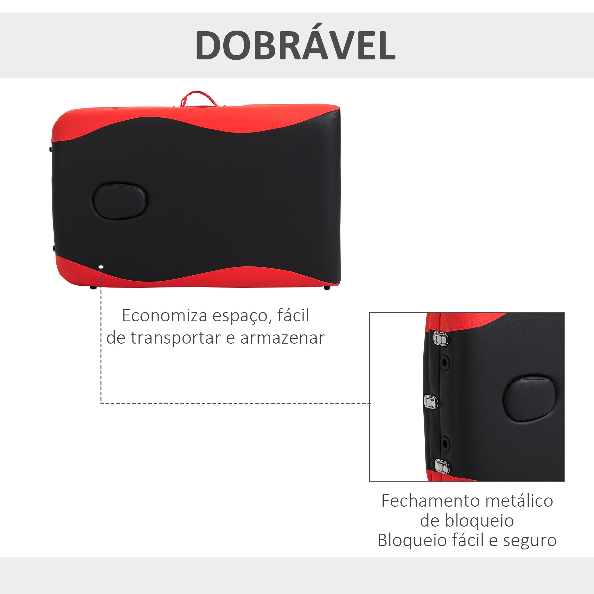 Marquesa de Massagem Dobrável 215x60x61-84 cm Preto e Vermelho